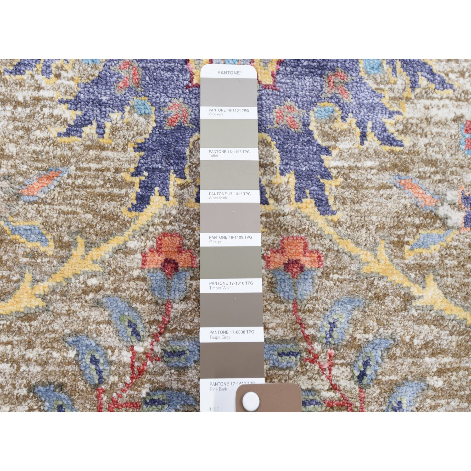 6-x6- Round Sickle Leaf Design Silk With Textured Wool Hand Knotted Oriental Rug 