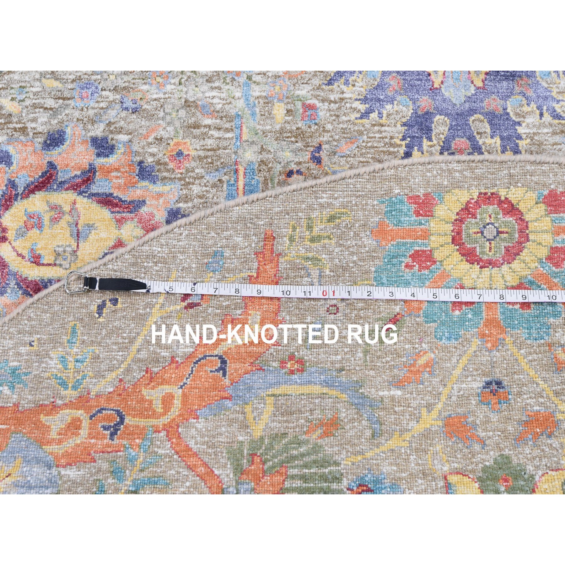 6-x6- Round Sickle Leaf Design Silk With Textured Wool Hand Knotted Oriental Rug 