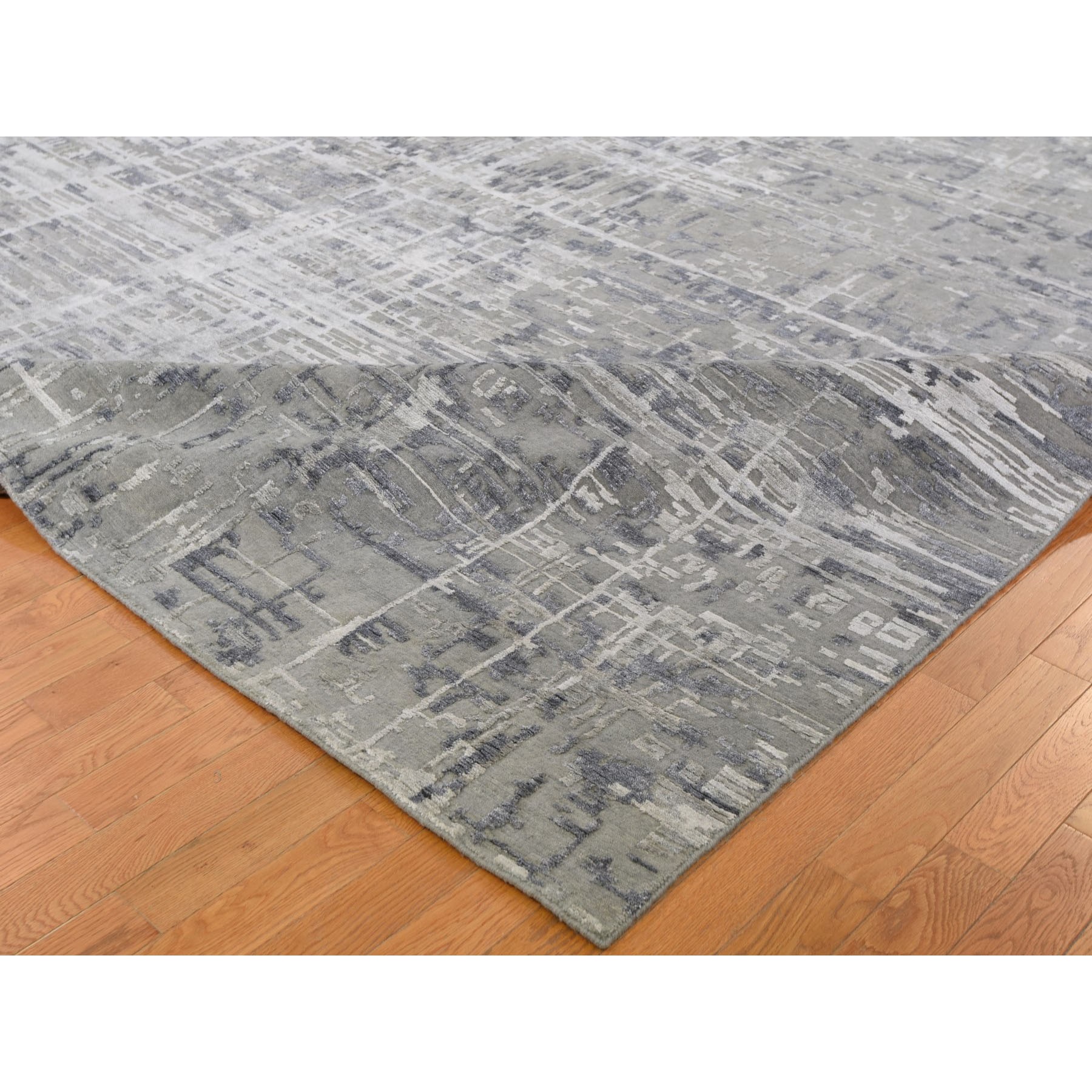 12-x15-1  Gray Oversized Wool And Silk Abstract Design Hand knotted Oriental Rug 