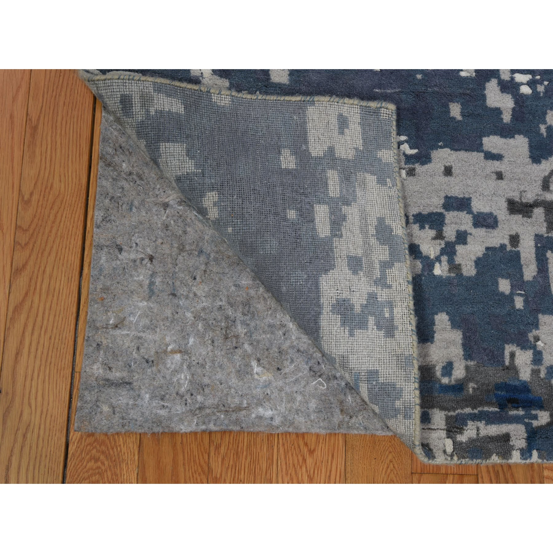 12-x15-1  Oversized Blue Wool And Pure Silk Erased Roman Mosaic Design hand Knotted Oriental Rug 