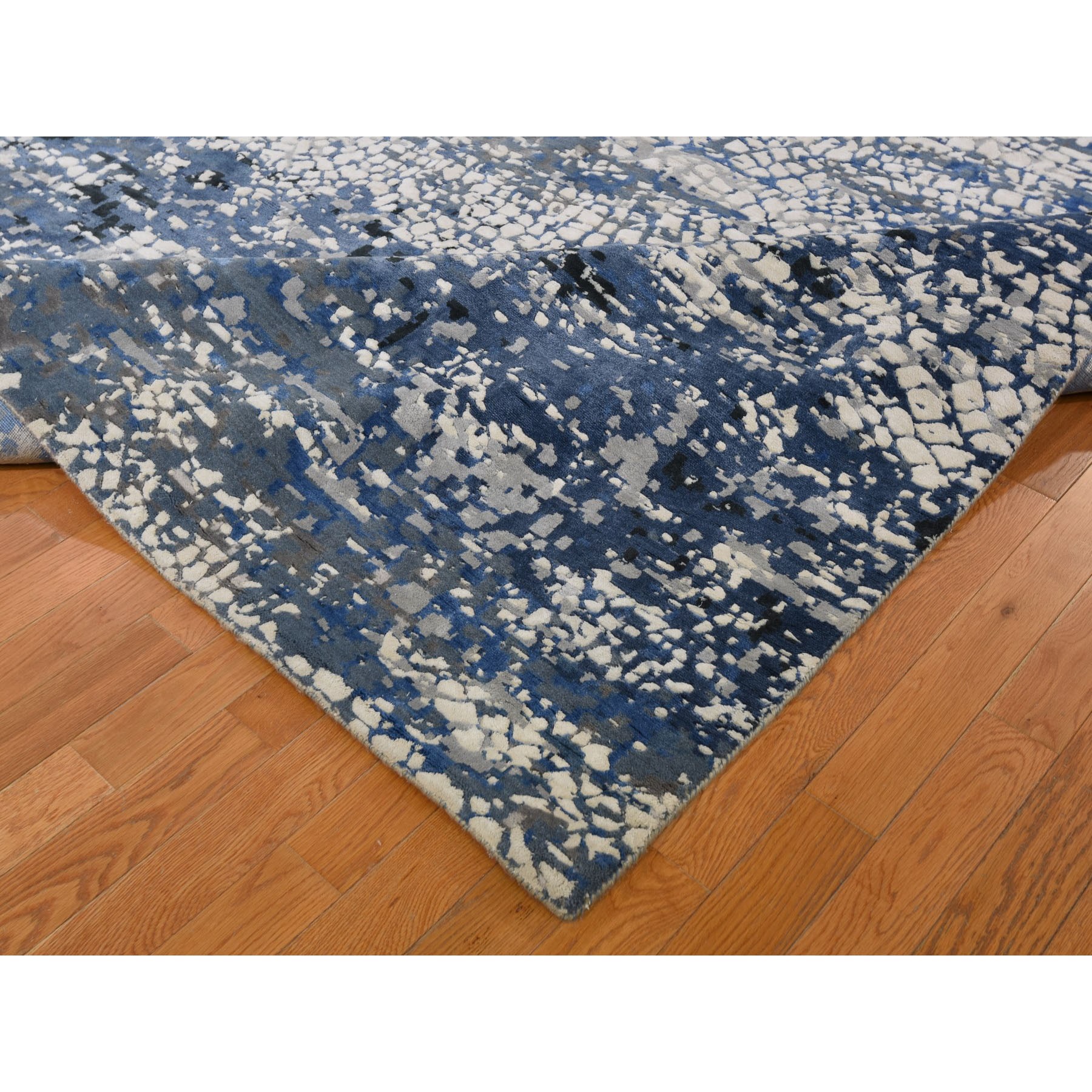 12-x15-1  Oversized Blue Wool And Pure Silk Erased Roman Mosaic Design hand Knotted Oriental Rug 