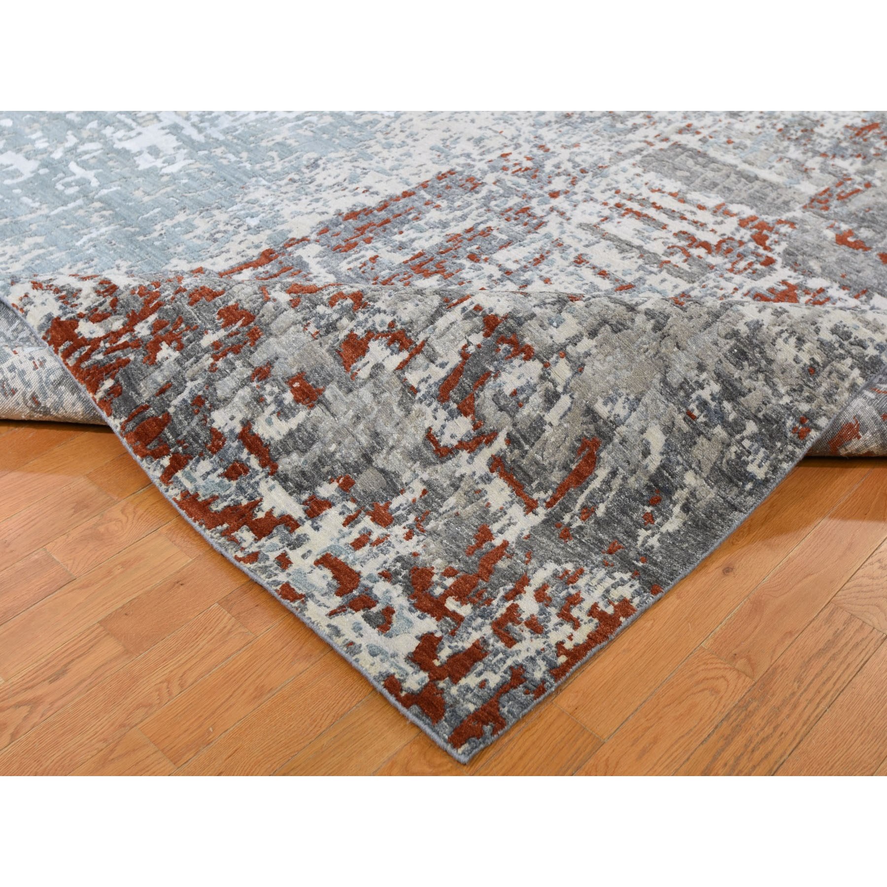 9-10 x14-7  Terracotta Abstract Design Wool and Silk Hi-Low Pile Denser Weave Hand Knotted Oriental Rug 