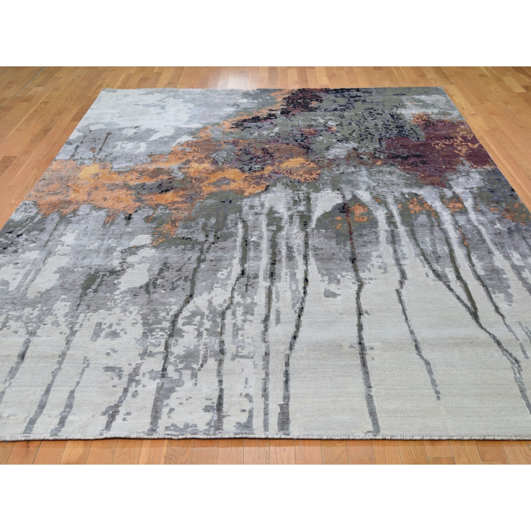 8-10 x12-3  Dripping Design Abstract Wool And Pure Silk Hand Knotted Oriental Rug 