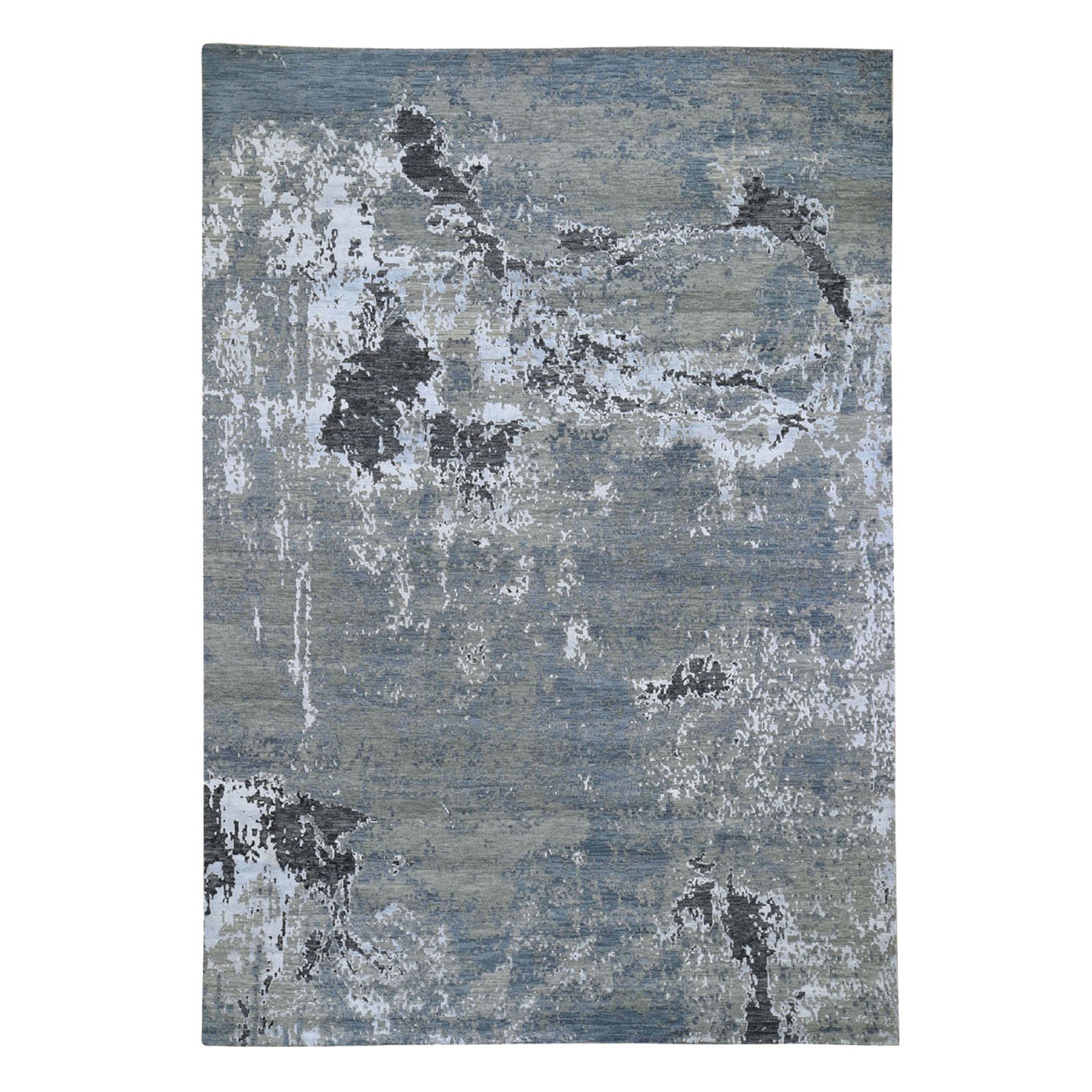 9-x12-1  Gray Hi-Low Pile Abstract Design Wool And Silk Hand Knotted Oriental Rug 