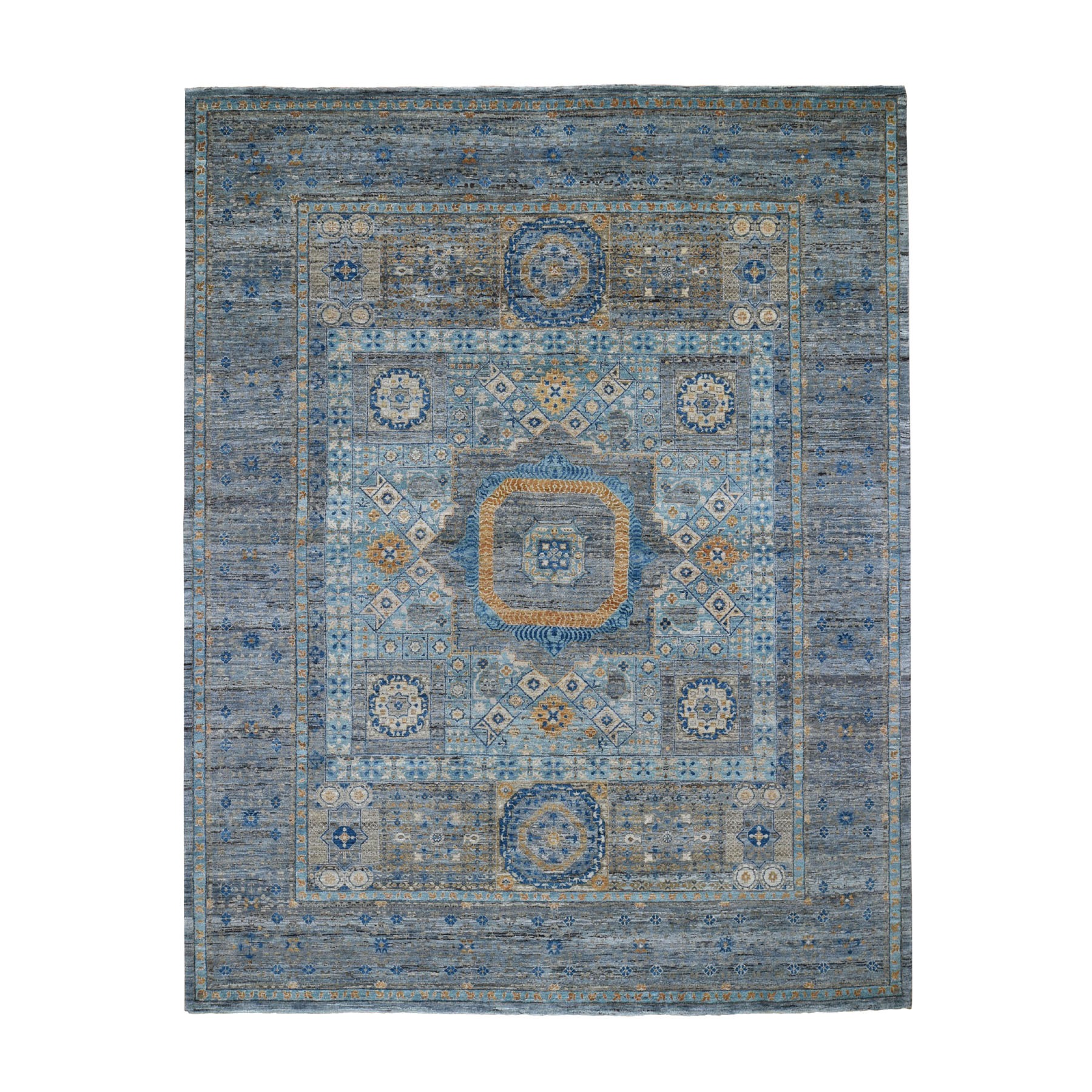 8'3"X10'2" Blue Pure Wool Mamluk Design Hand Knotted Oriental Rug moad89b0
