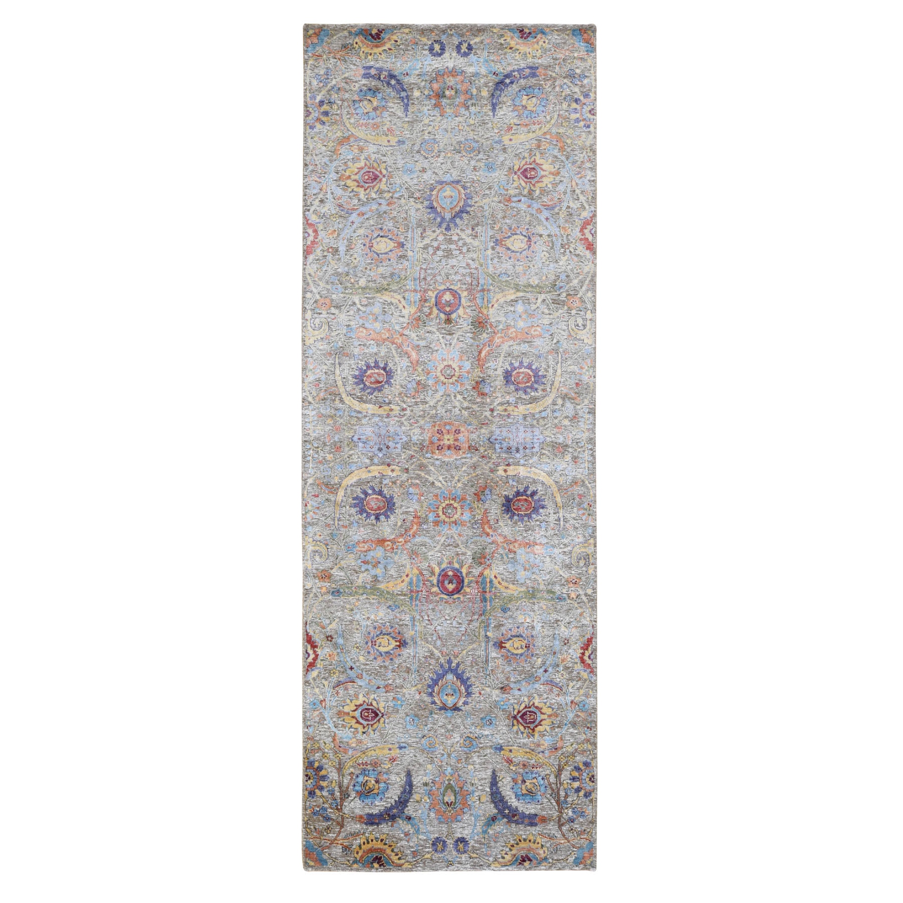 4'2"X12' Sickle Leaf Design Silk With Textured Wool Wide Runner Hand Knotted Oriental Rug moad89bc