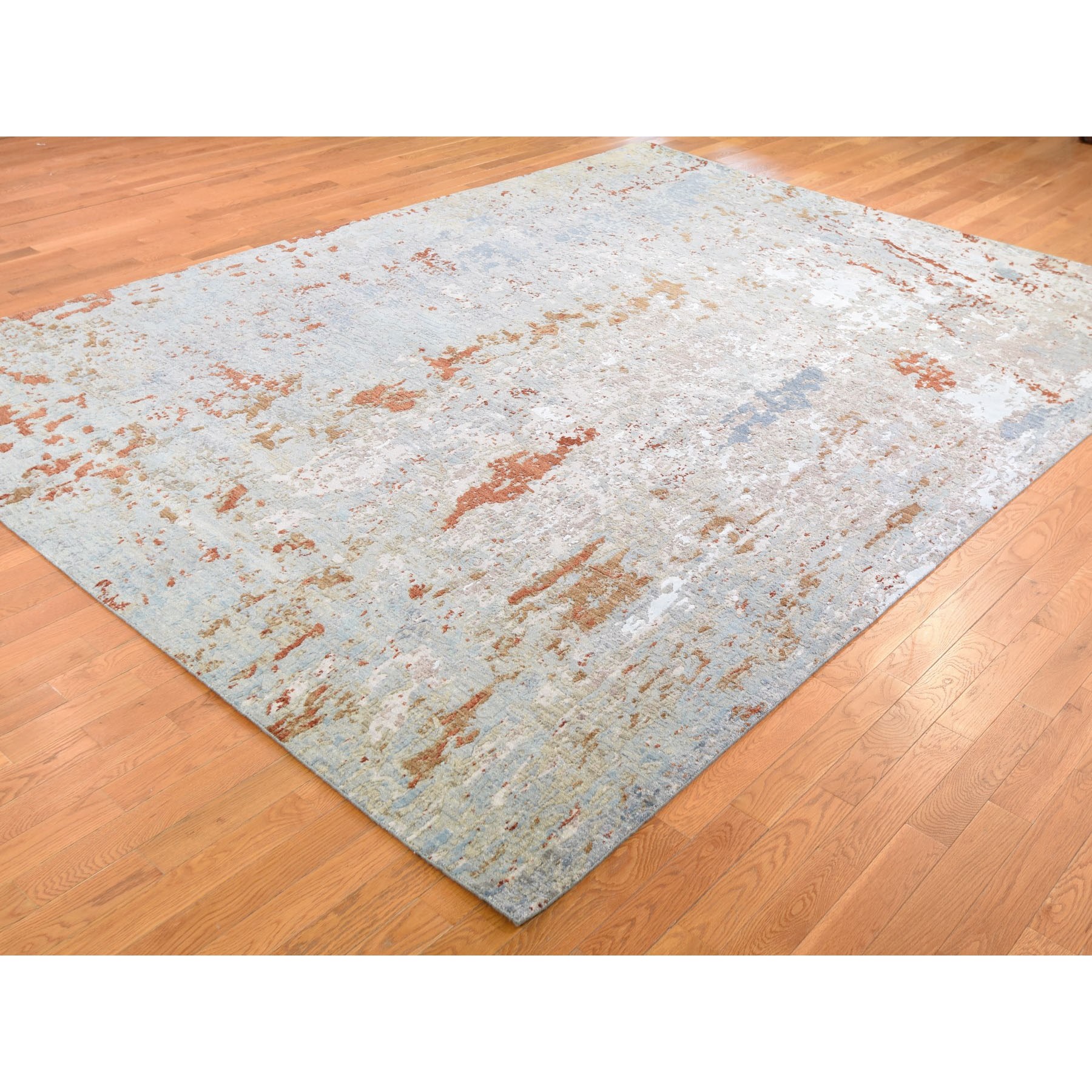 9-x12-2  Hi-Low Pile Abstract Design Denser weave Wool And Silk Hand Knotted Oriental Rug 