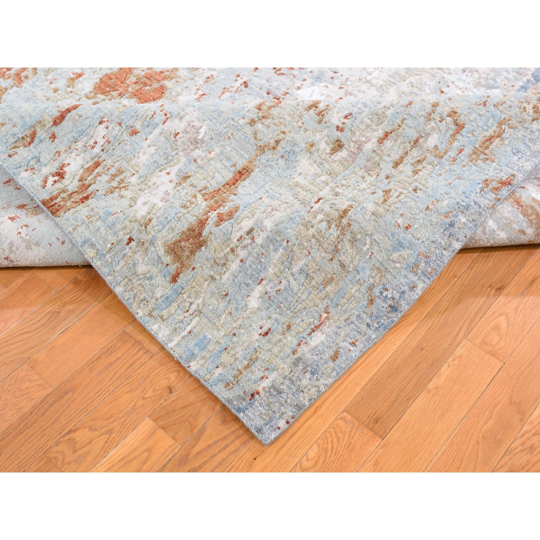 9-x12-2  Hi-Low Pile Abstract Design Denser weave Wool And Silk Hand Knotted Oriental Rug 