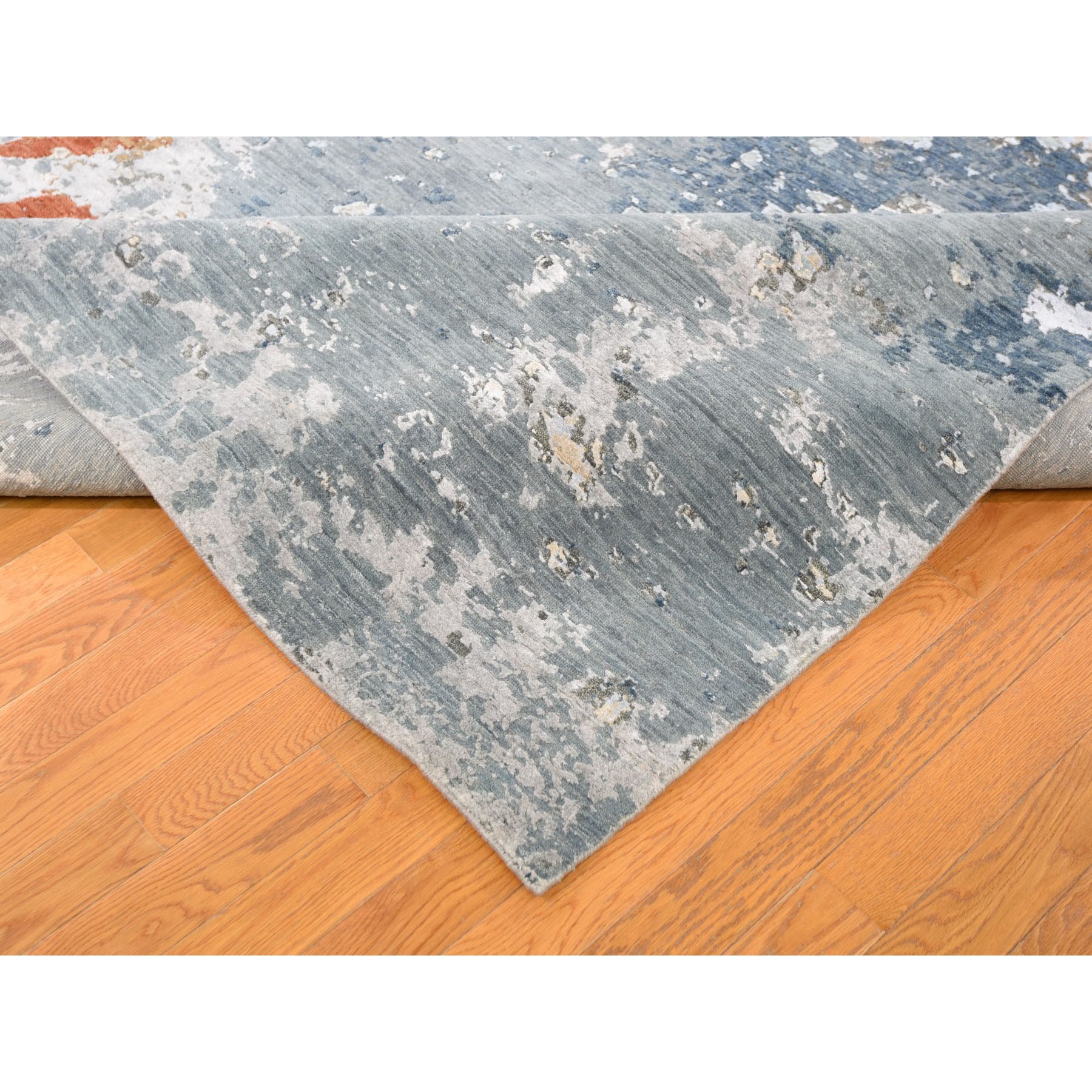 9-10 x14-3  Gray Abstract Design Wool and Silk Hi-Low Pile Denser Weave Hand Knotted Oriental Rug 
