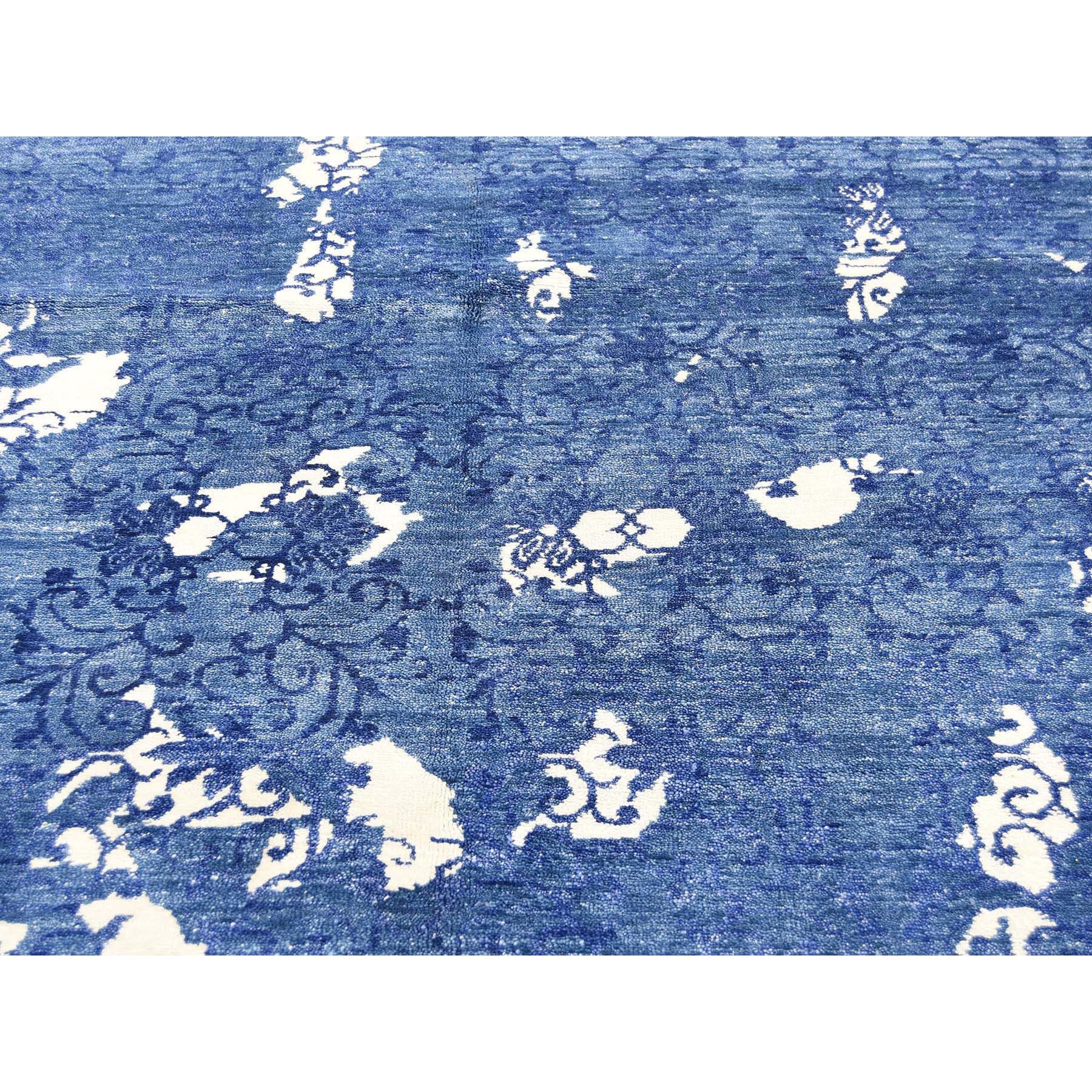 5-6 x8-  Blue Hand Knotted Tone on Tone Modern Wool and Silk Oriental Rug 