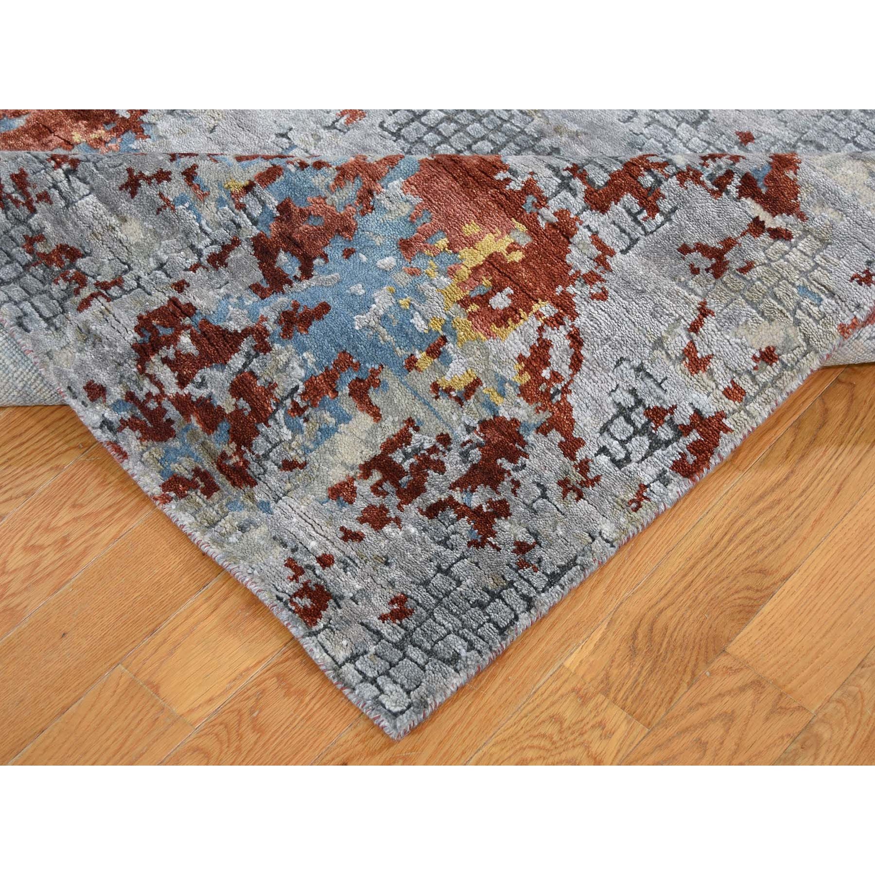 5-x8- Wool And Silk Abstract With Fire Mosaic Design Hand-Knotted Oriental Rug 