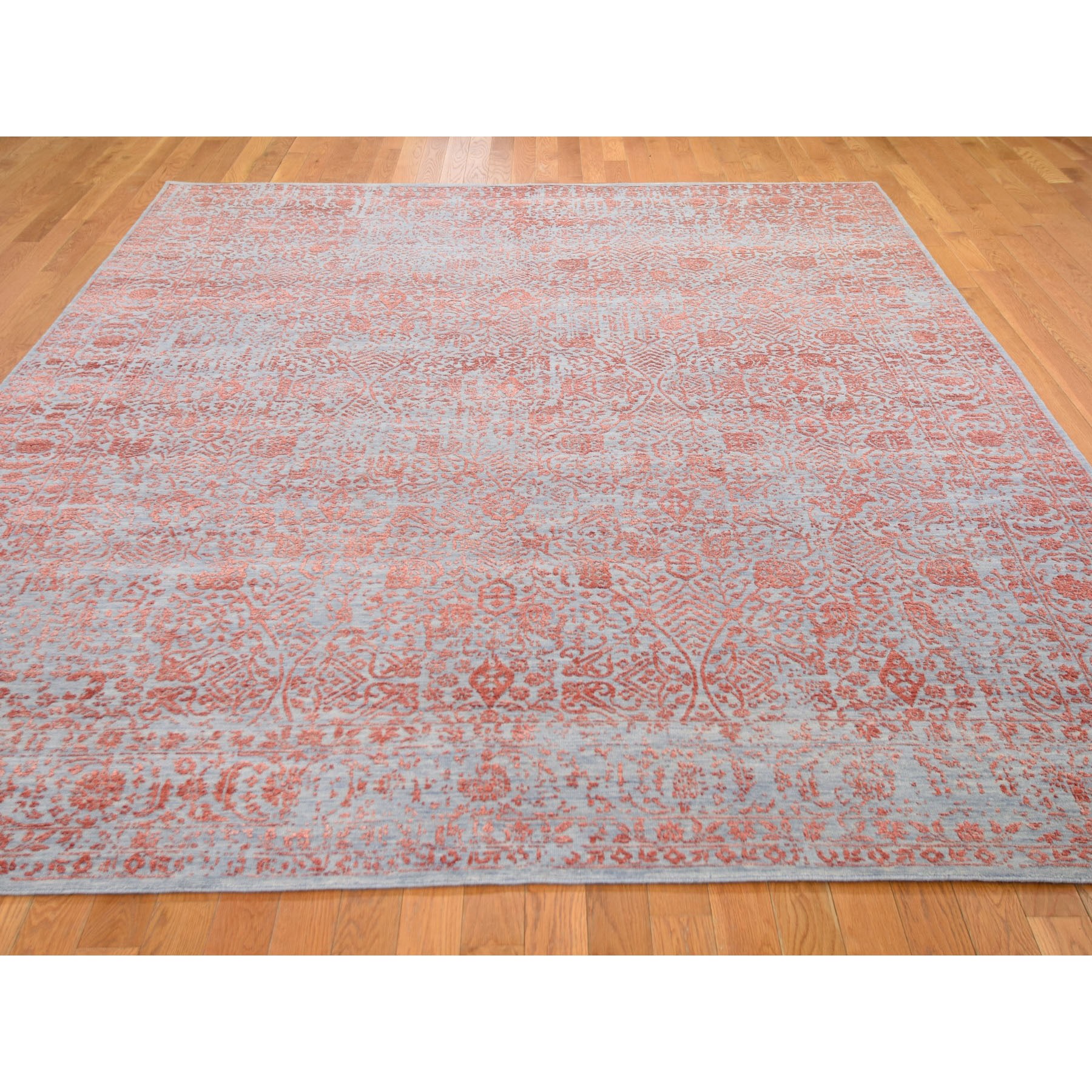 8-x9-9  Rust Tone on Tone Wool And Silk Erased Vase Design Hand Knotted Oriental Rug 