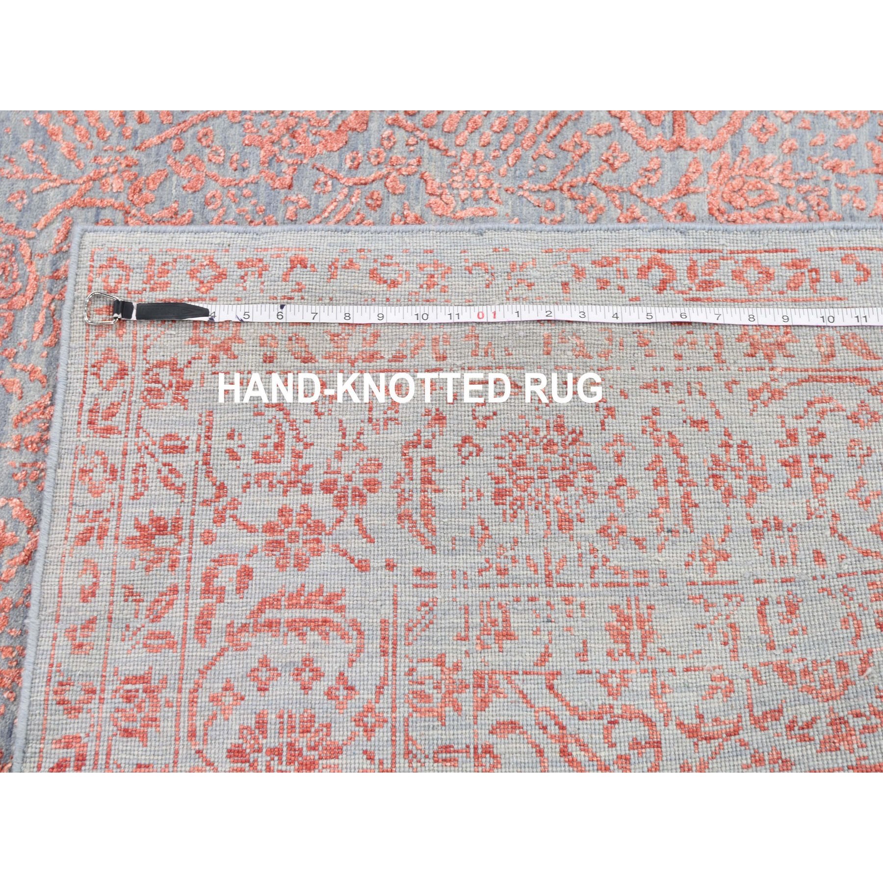 8-x9-9  Rust Tone on Tone Wool And Silk Erased Vase Design Hand Knotted Oriental Rug 