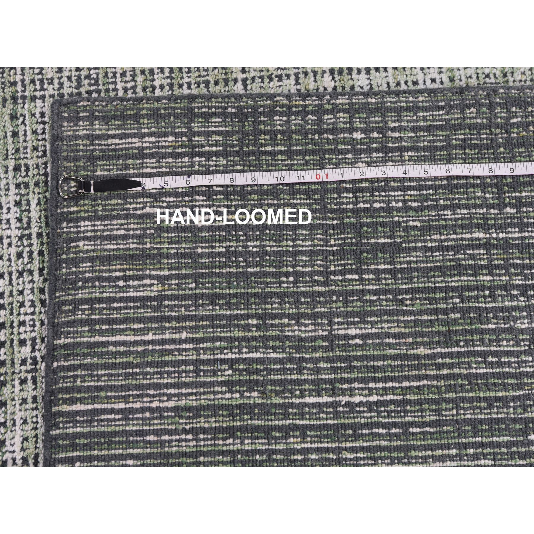 9-1 x12-1  Fence Design With Greens Wool And Art silk Tone On Tone Hand Loomed Oriental Rug 