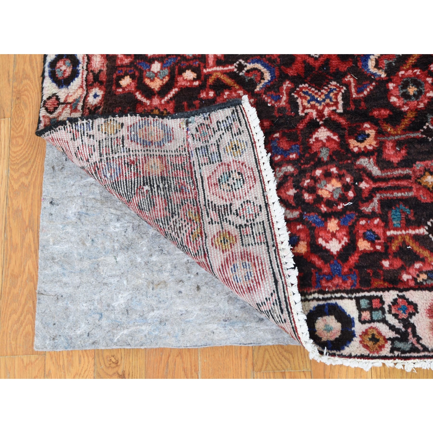3-2 x10-10   Brown Vintage Hamadan Fish Design Pure Wool  Hand Knotted Runner Oriental Rug 