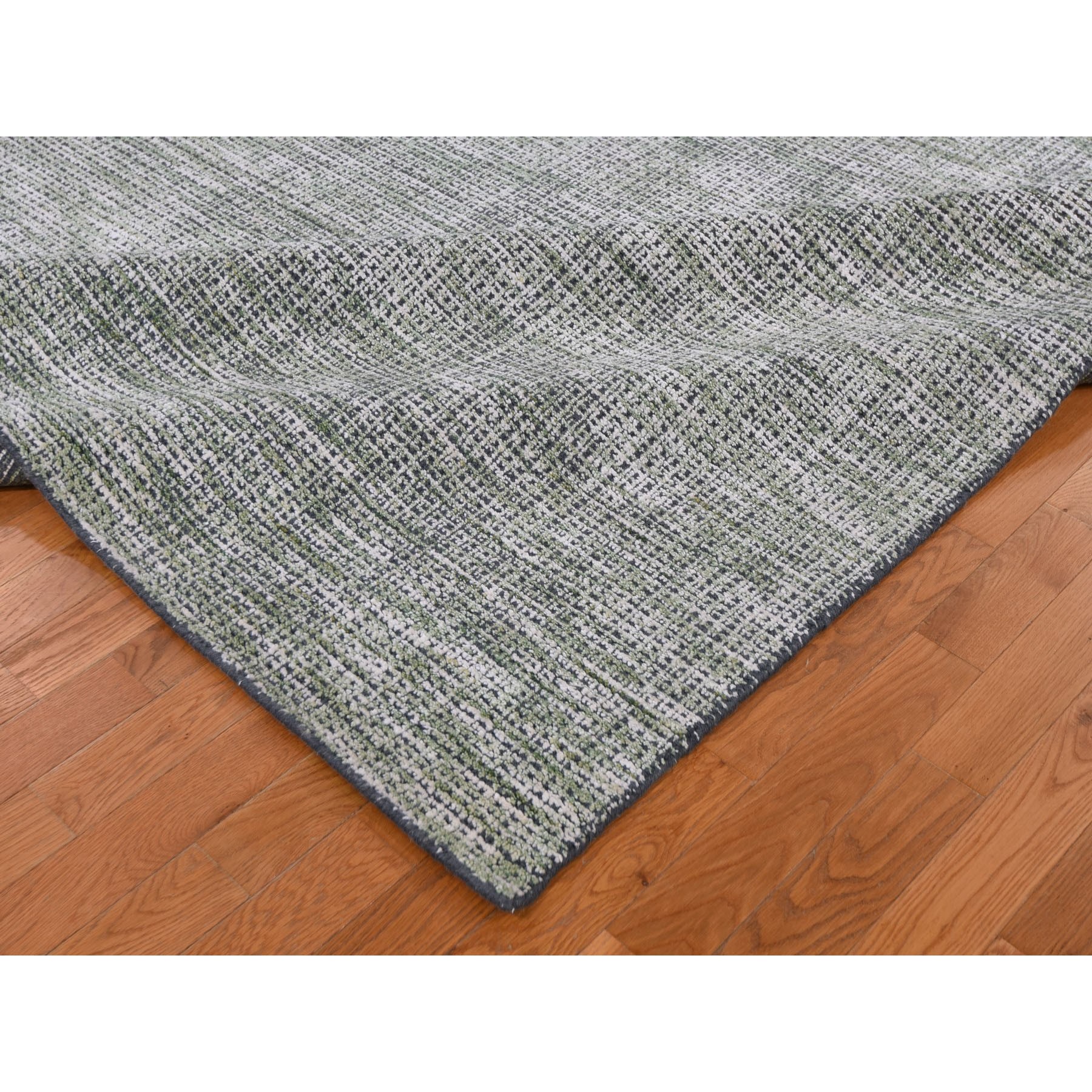8-1 x10-2  Fence Design With Greens Wool And Art silk Tone On Tone Hand Loomed Oriental Rug 
