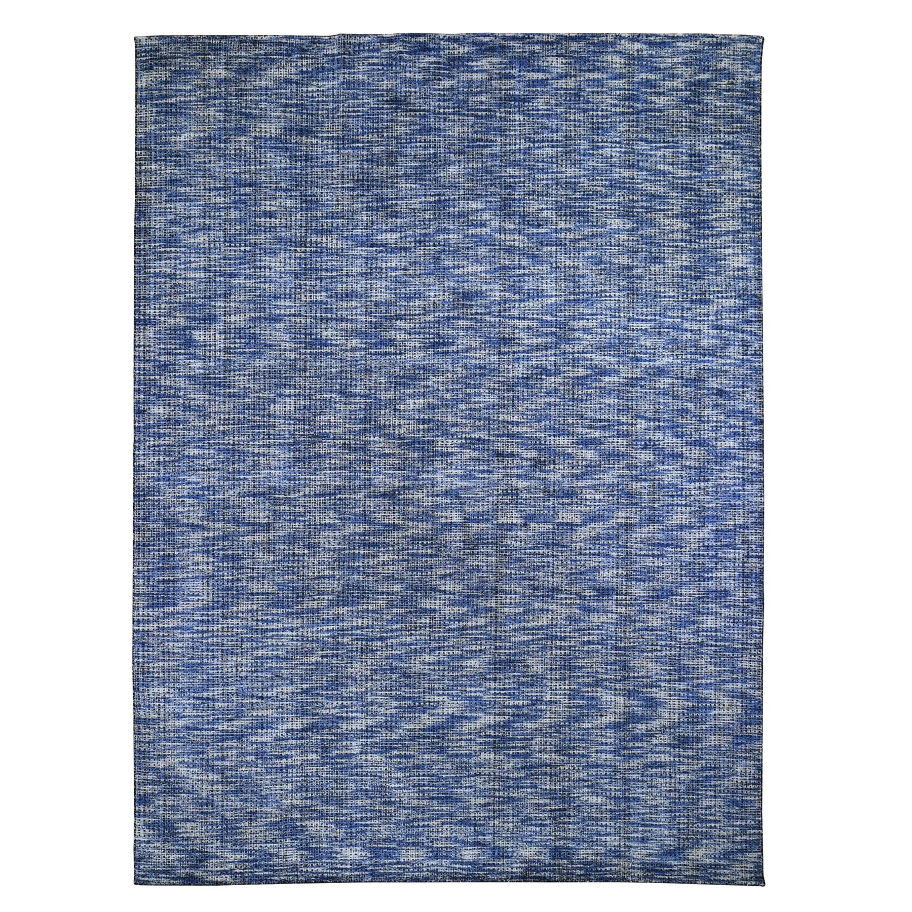 9-2 x12- Fence Design With Blue Wool And Art silk Tone On Tone Hand Loomed Oriental Rug 