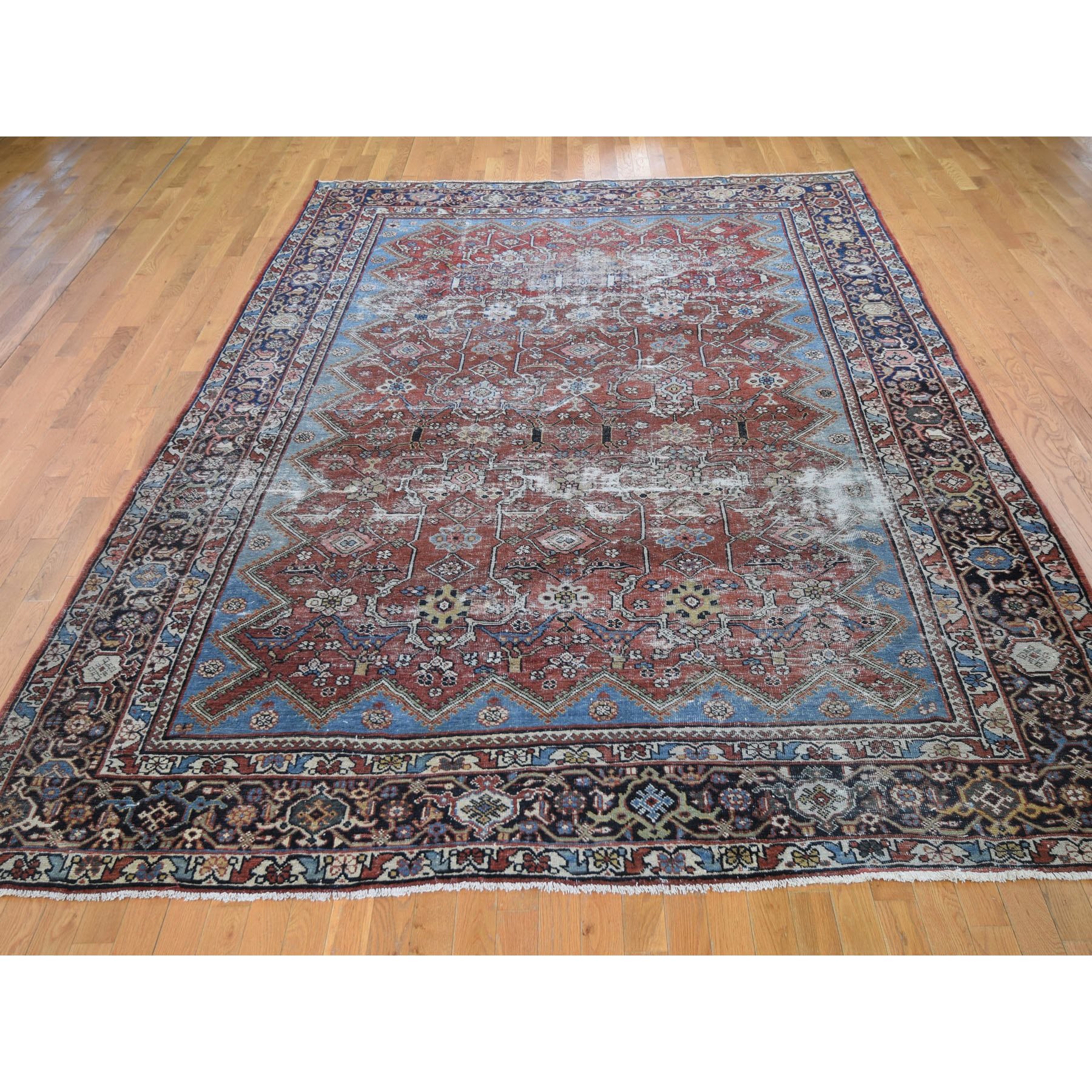 9-x12-9  Red Antique Worn Persian Mahal Clean Hand Knotted Oriental Rug 
