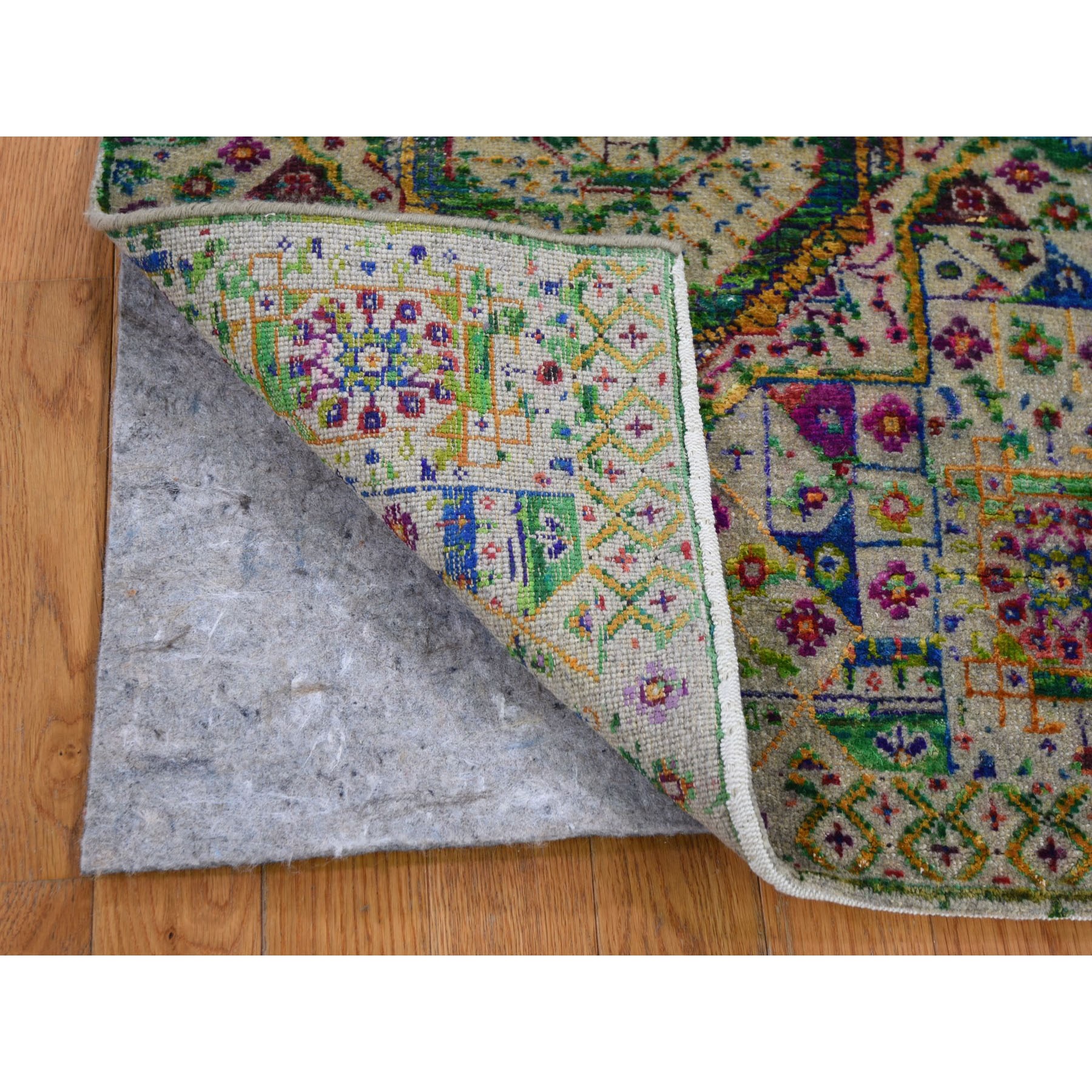 2-1 x3- Colorful Sari Silk Mamluk Design Hand Knotted Oriental Rug 