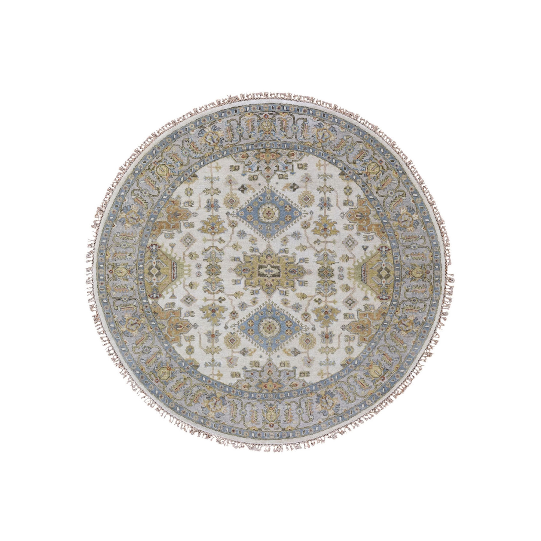 4'1"X4'1" Round Ivory Karajeh Design Pure Wool Hand Knotted Oriental Rug moad8999