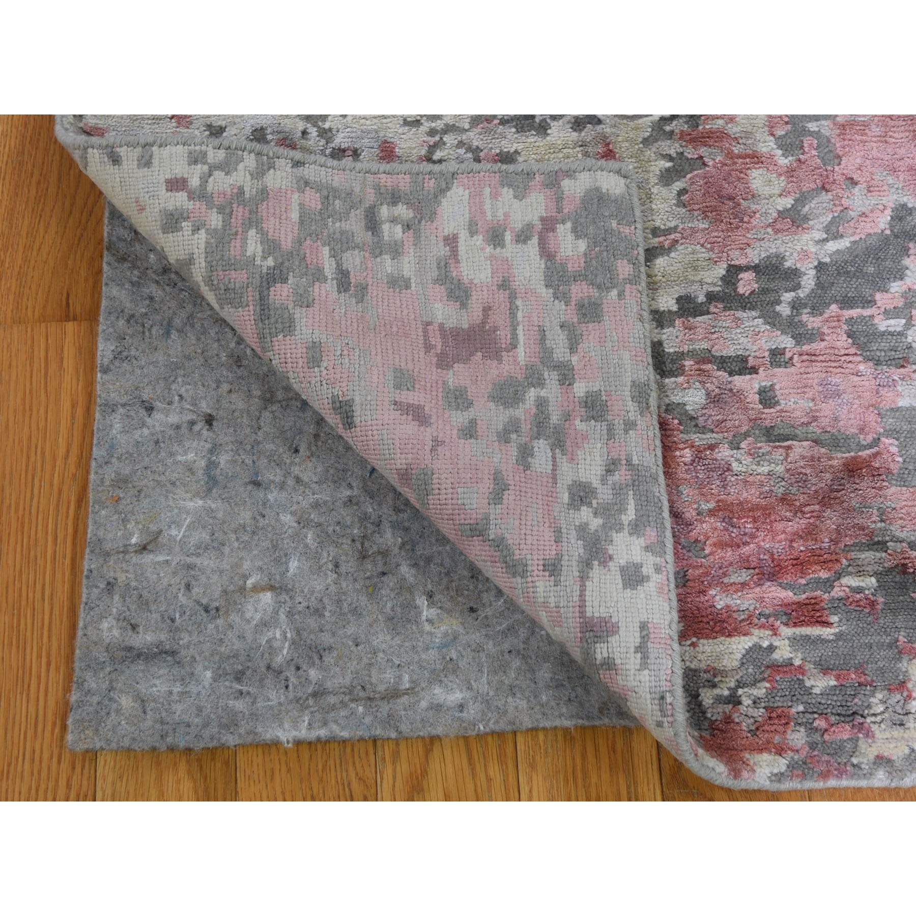 3-x4-8  Pink Hi-Lo Pile Abstract Design Wool And Silk Hand Knotted Oriental Rug 
