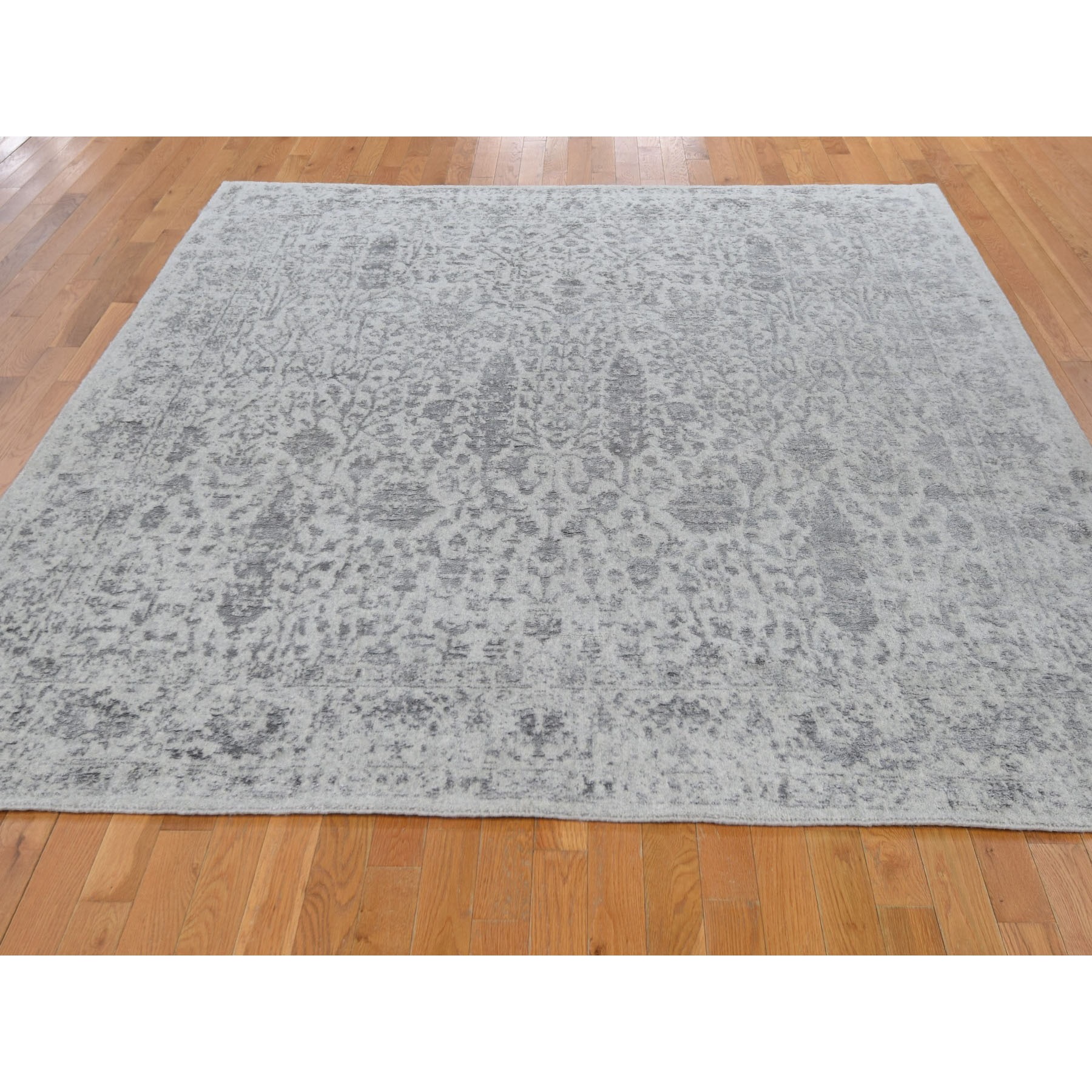 8-x8- Gray Hand Loomed Wool And Art Silk Cypress Tree Design Square Oriental Rug 