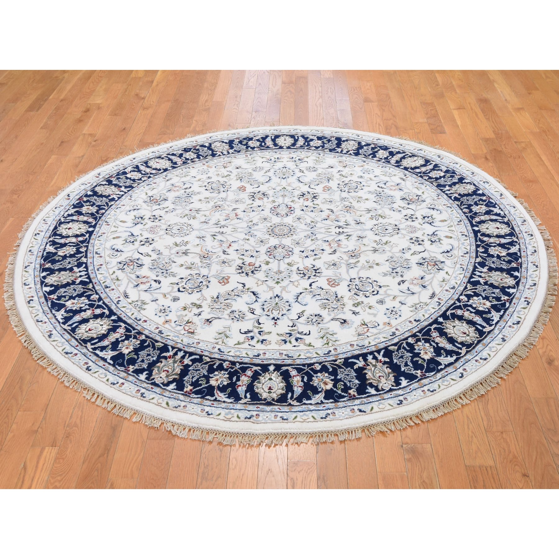 7-1 x7-1  Ivory Nain Wool And Silk 250 KPSI All Over Design Hand Knotted Round Oriental Rug 