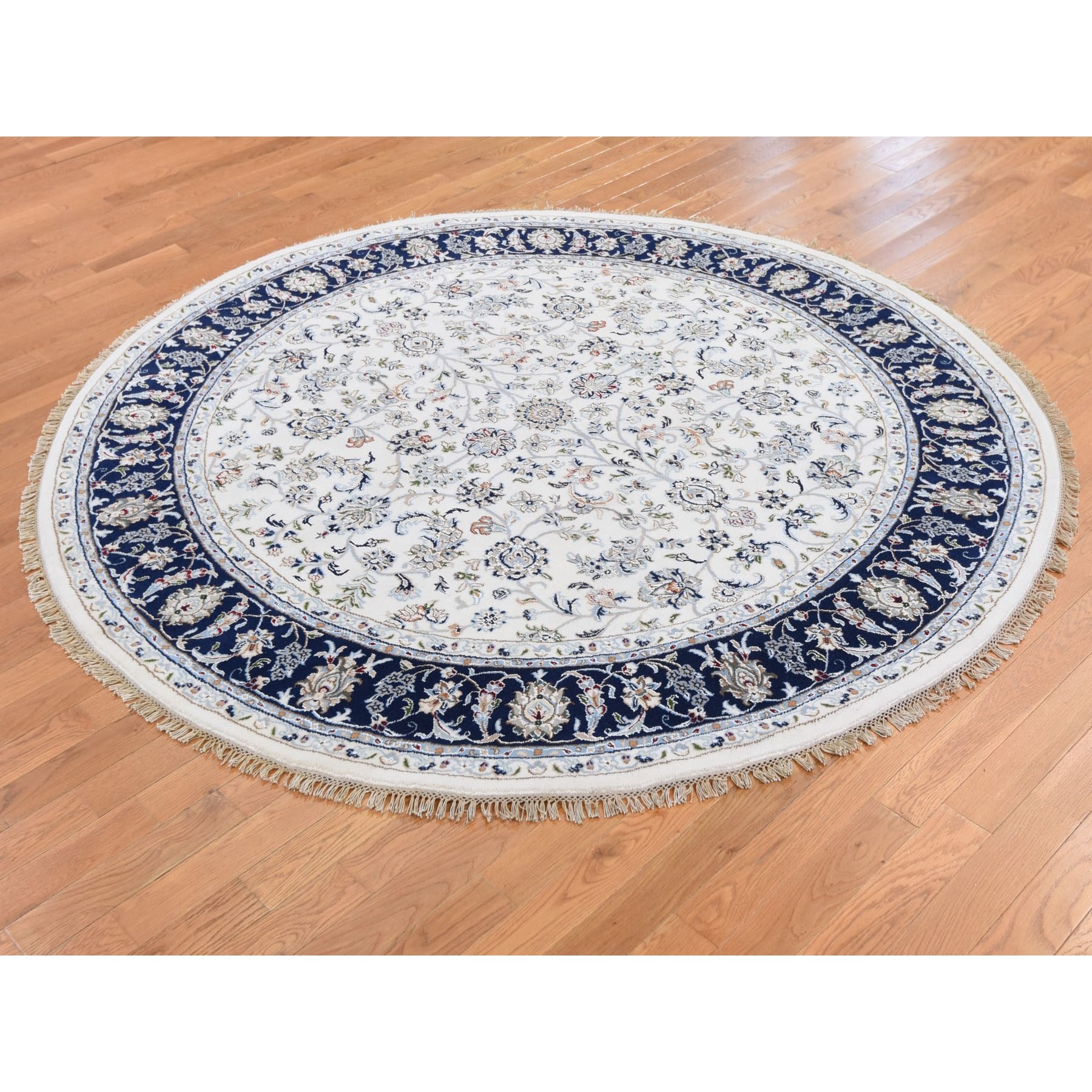 7-1 x7-1  Ivory Nain Wool And Silk 250 KPSI All Over Design Hand Knotted Round Oriental Rug 