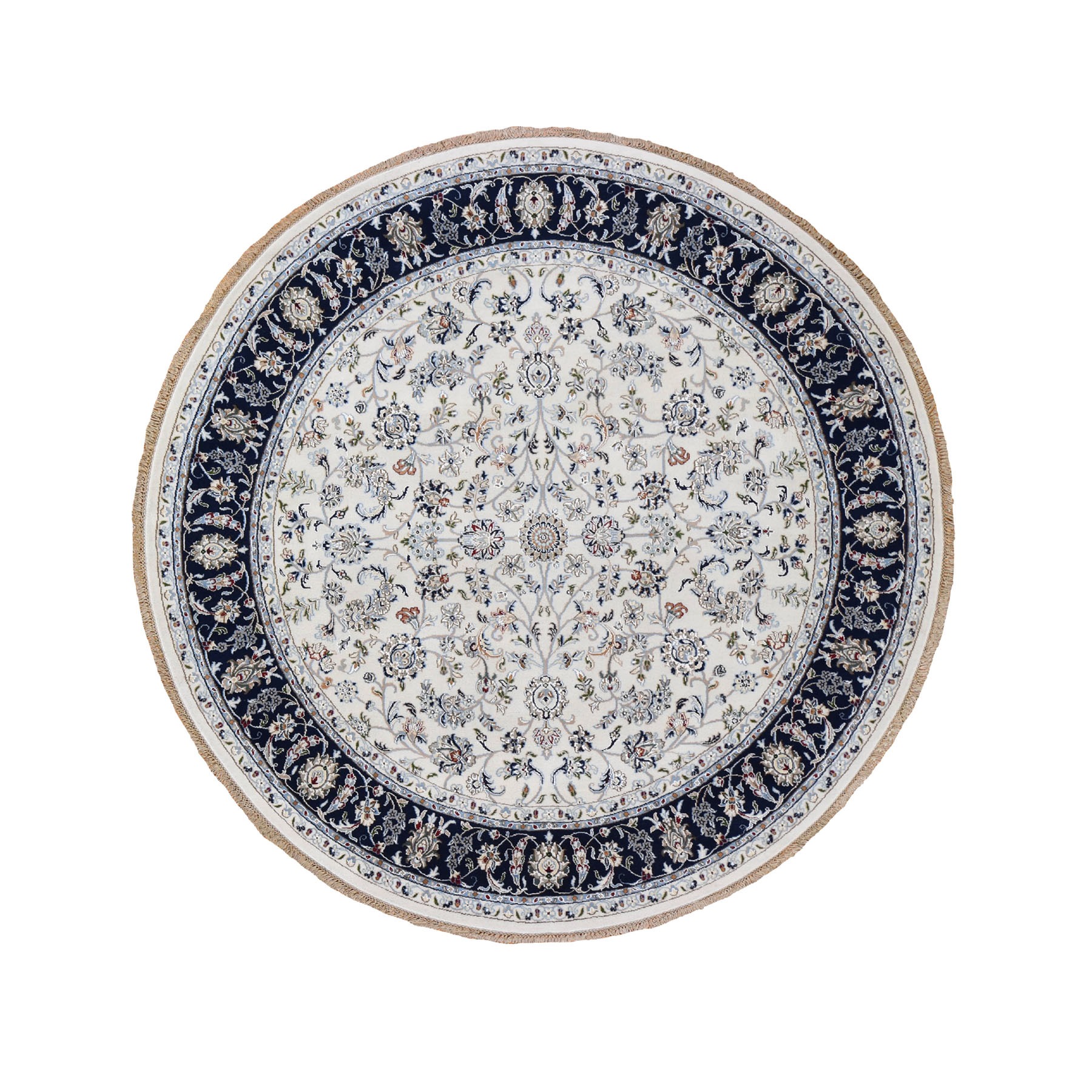 6-1 x6-1  Ivory Nain Wool And Silk 250 KPSI All Over Design Hand Knotted Round Oriental Rug 