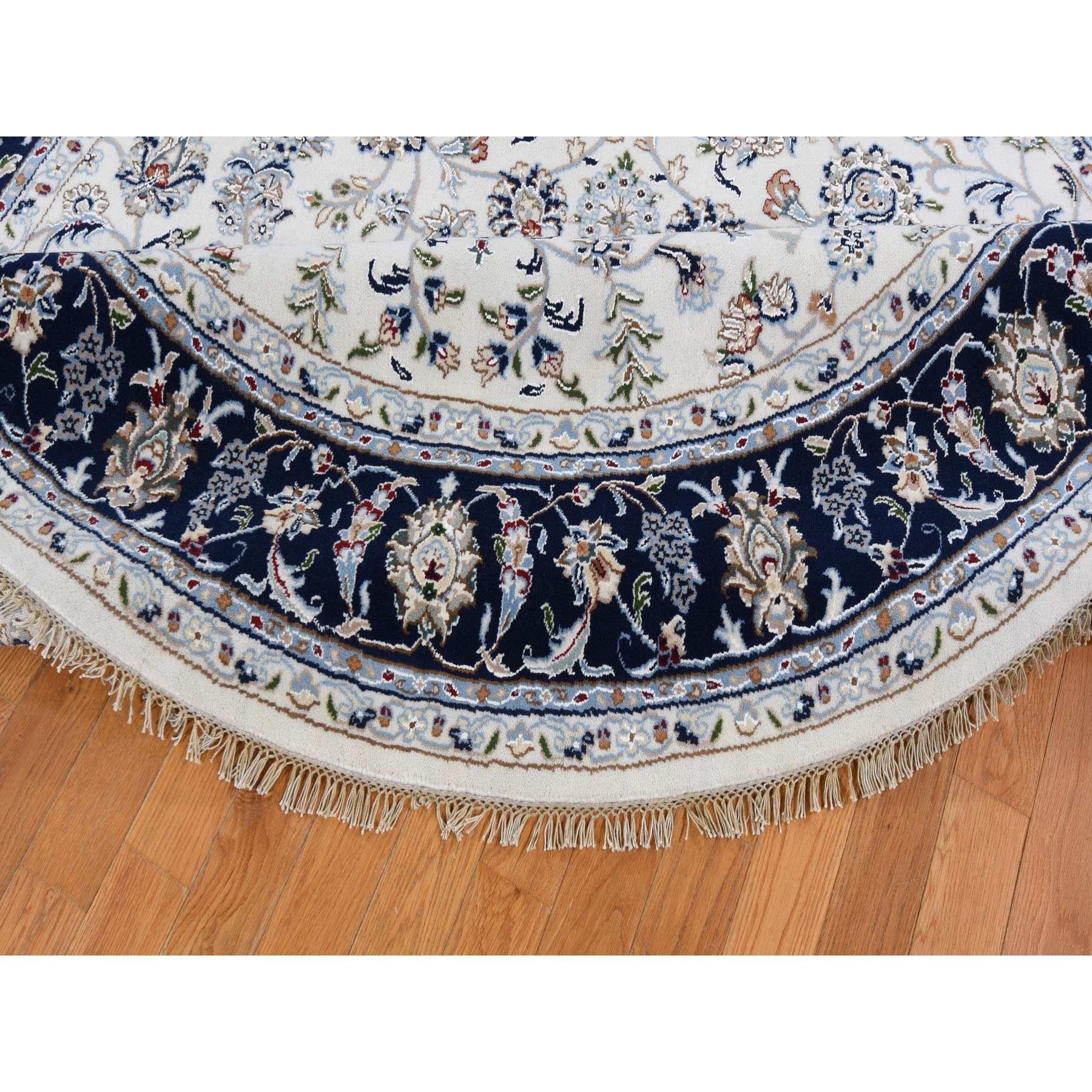 6-1 x6-1  Ivory Nain Wool And Silk 250 KPSI All Over Design Hand Knotted Round Oriental Rug 