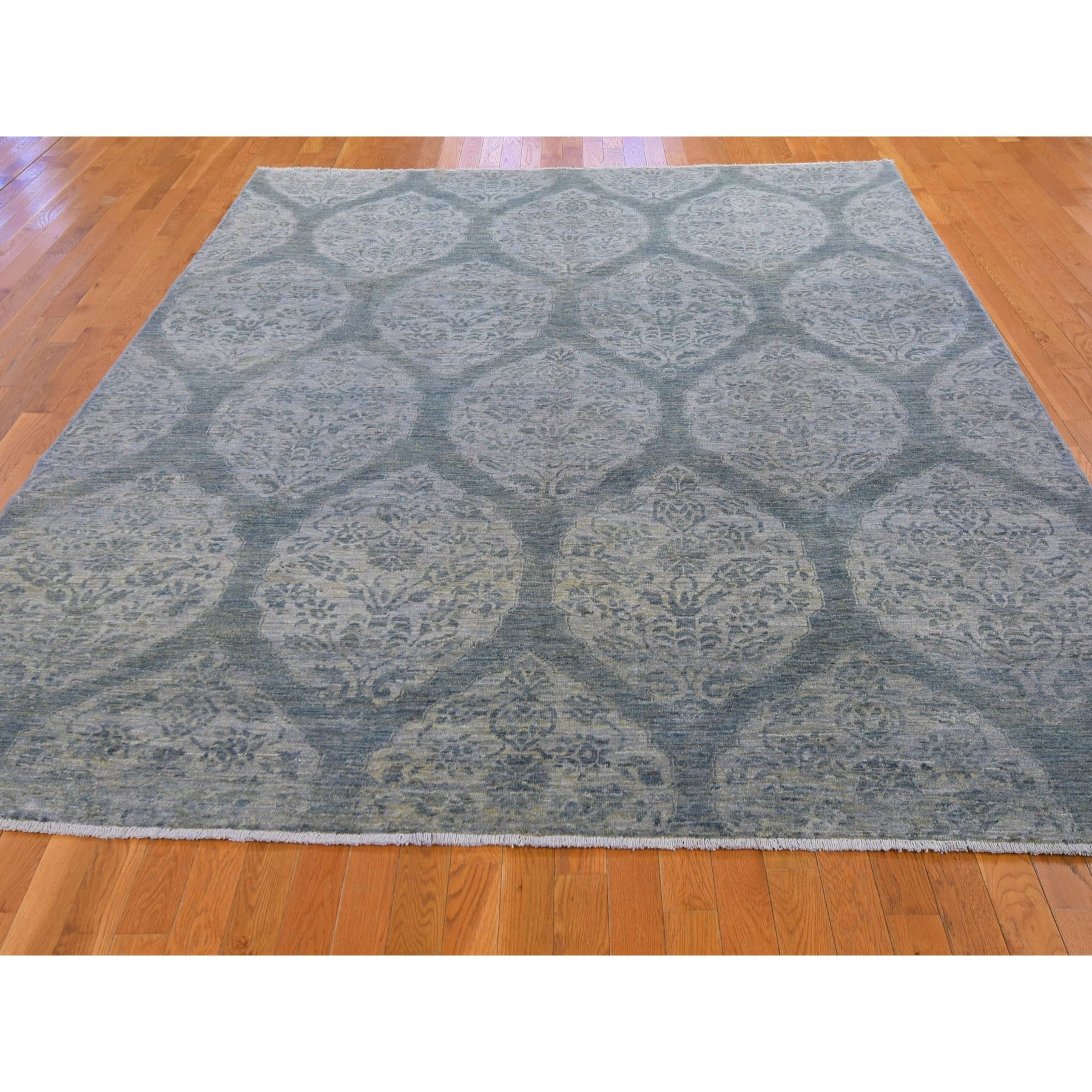 8-1 x9-10  Gray Peshawar With Mughal Design Pure Wool Hand Knotted Oriental Rug 