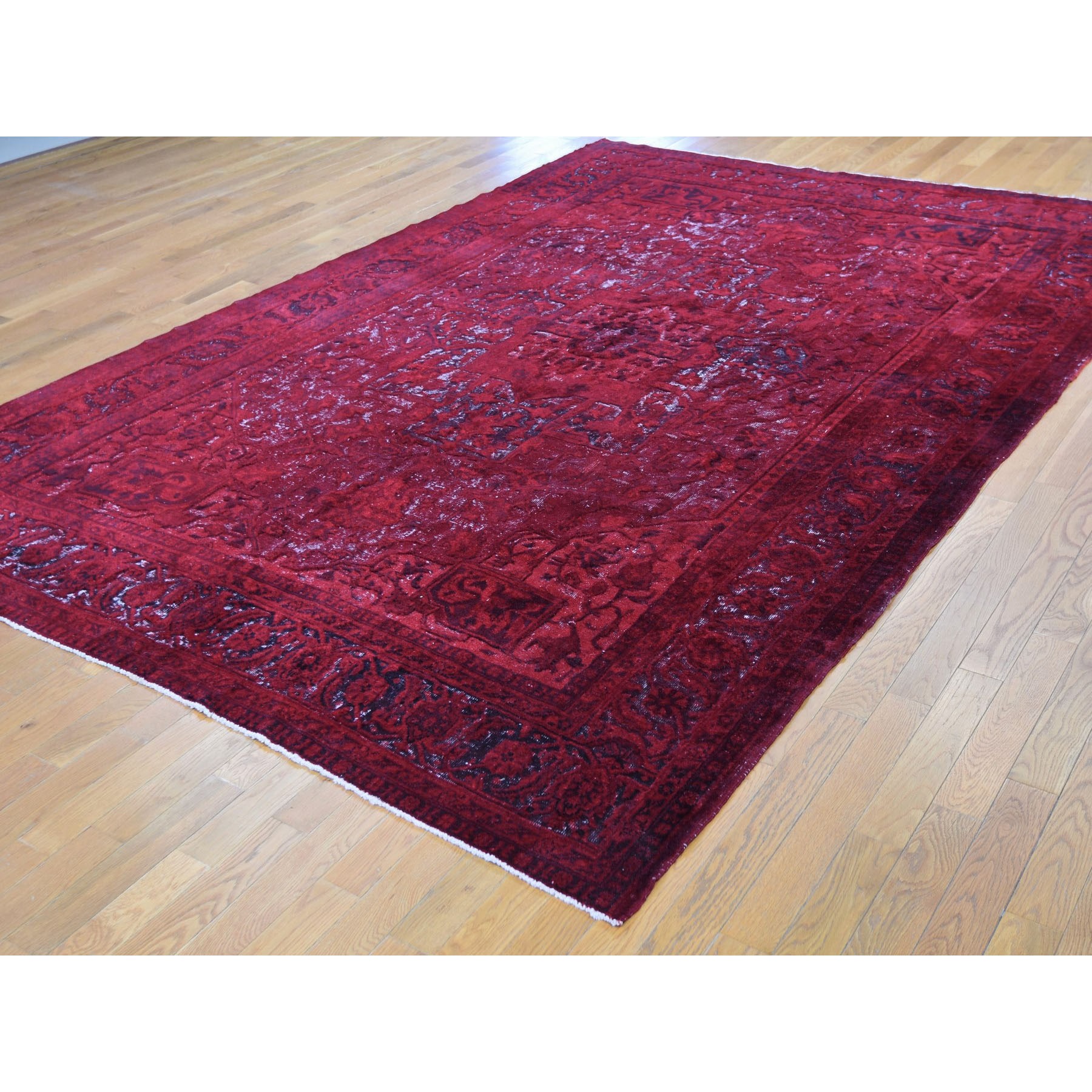 8-x11-8  Red Overdyed Turkish Heriz Hi-Lo Wool Hand Knotted Oriental Rug 
