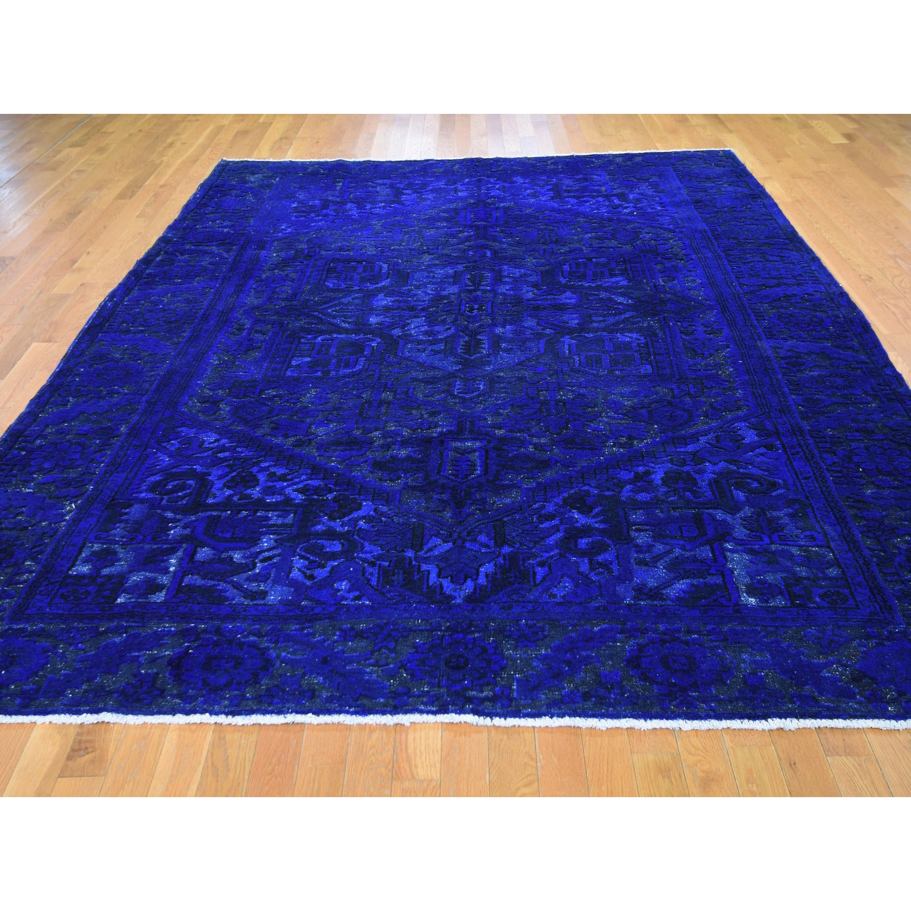 8-3 x11-2  Blue Overdyed Persian Heriz Hi-Lo Pile Pure Wool Hand Knotted Oriental Rug 