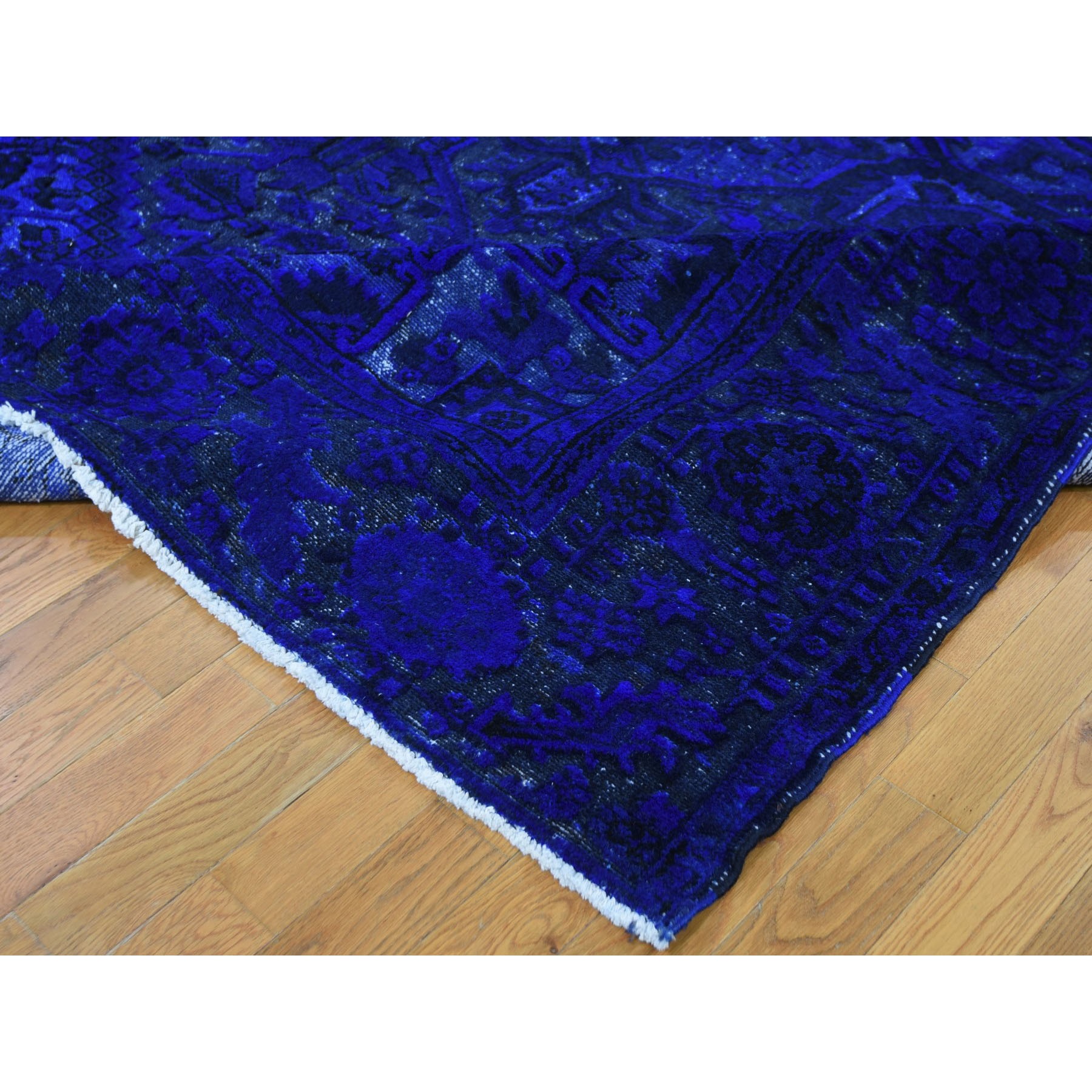 8-3 x11-2  Blue Overdyed Persian Heriz Hi-Lo Pile Pure Wool Hand Knotted Oriental Rug 