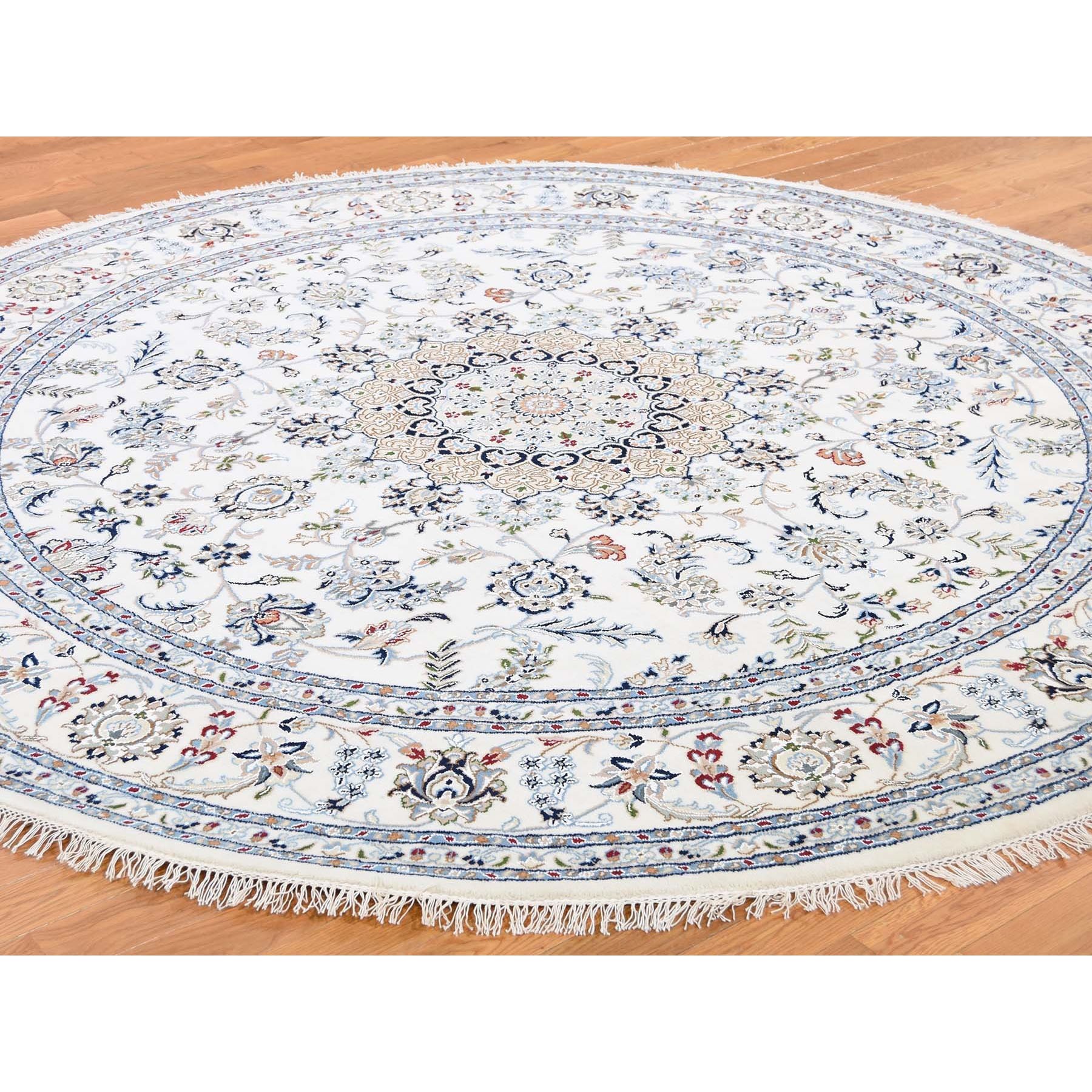 5-1 x5-1  Ivory Round Nain Wool And Silk 250 KPSI Hand Knotted Oriental Rug 