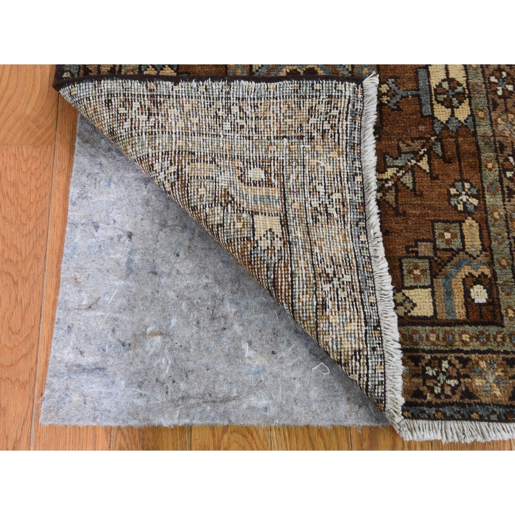 2-x9-1  Brown Antique Persian Heriz With Soft Natural Colors Narrow Runner Hand Knotted Oriental Rug 