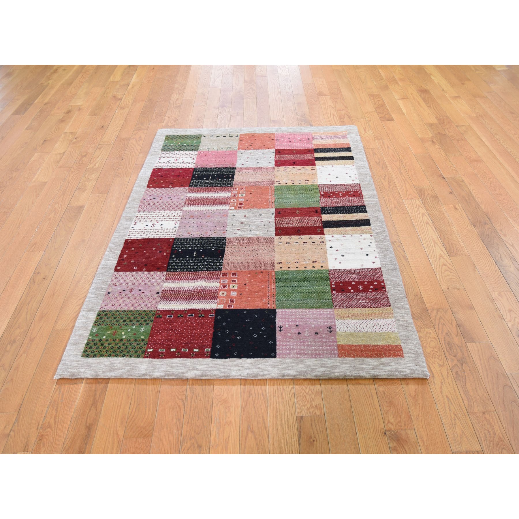 3-10 x6- Pure Wool Hand Knotted Lori Buft Gabbeh Patchwork Design Rug 