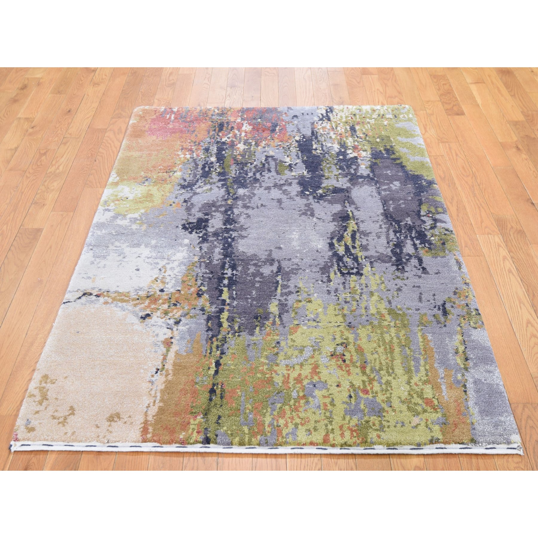 4-1 x6-1  Colorful Wool And Silk Abstract Design Hand Knotted Oriental Rug 