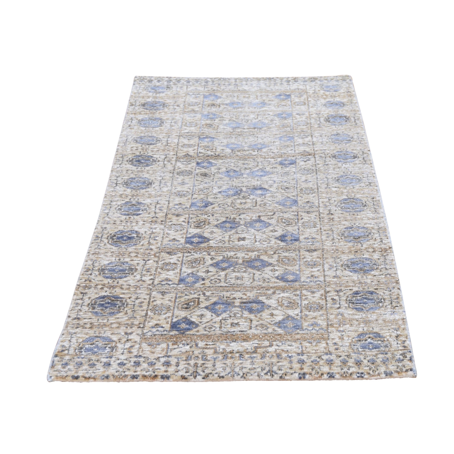 2'7"X6'1" Silk With Textured Wool Mamluk Design Runner Hand Knotted Oriental Rug moad9067