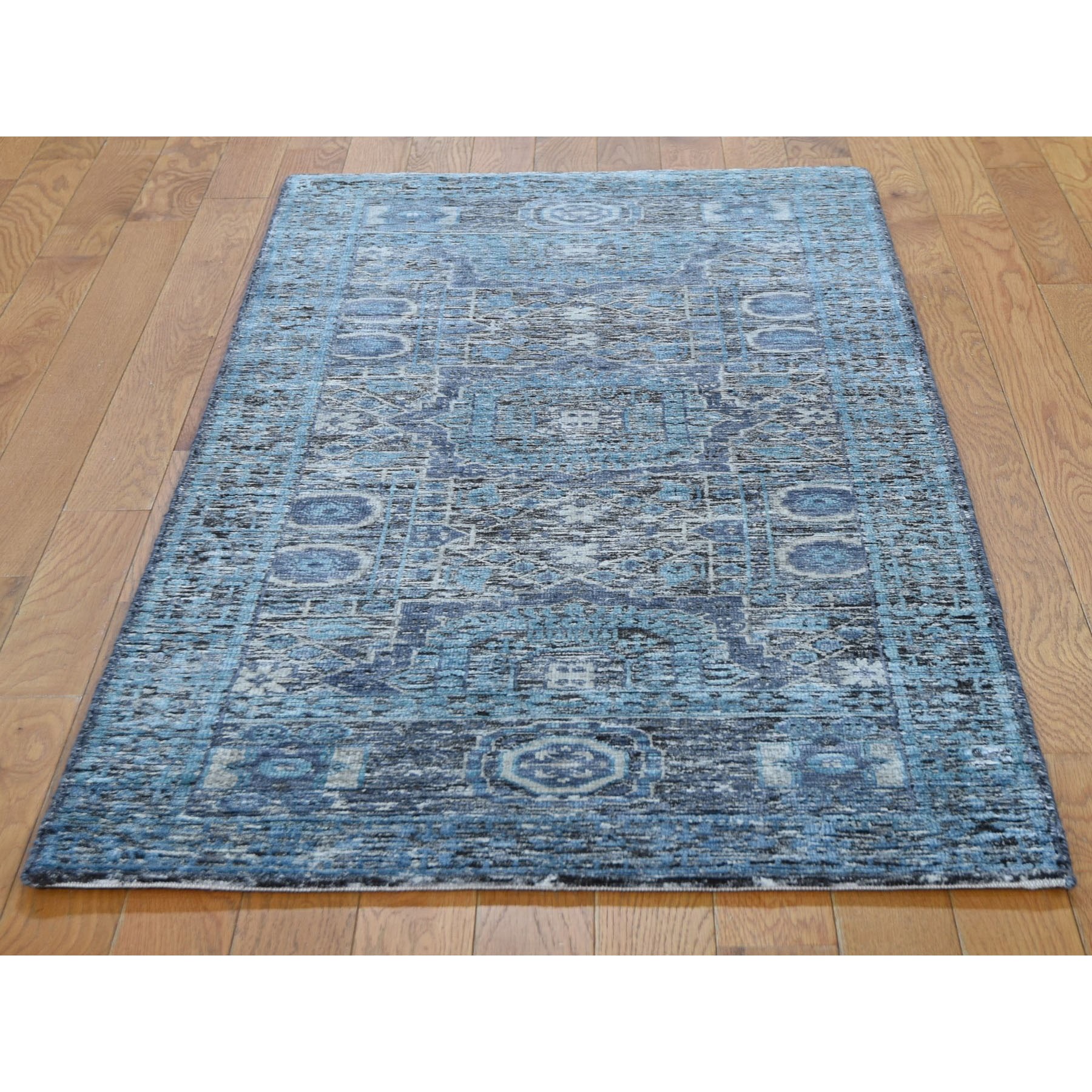 2-5 x6- Silk With Textured Wool Hi-Low Pile Mamluk Design Runner Hand Knotted Oriental Rug 