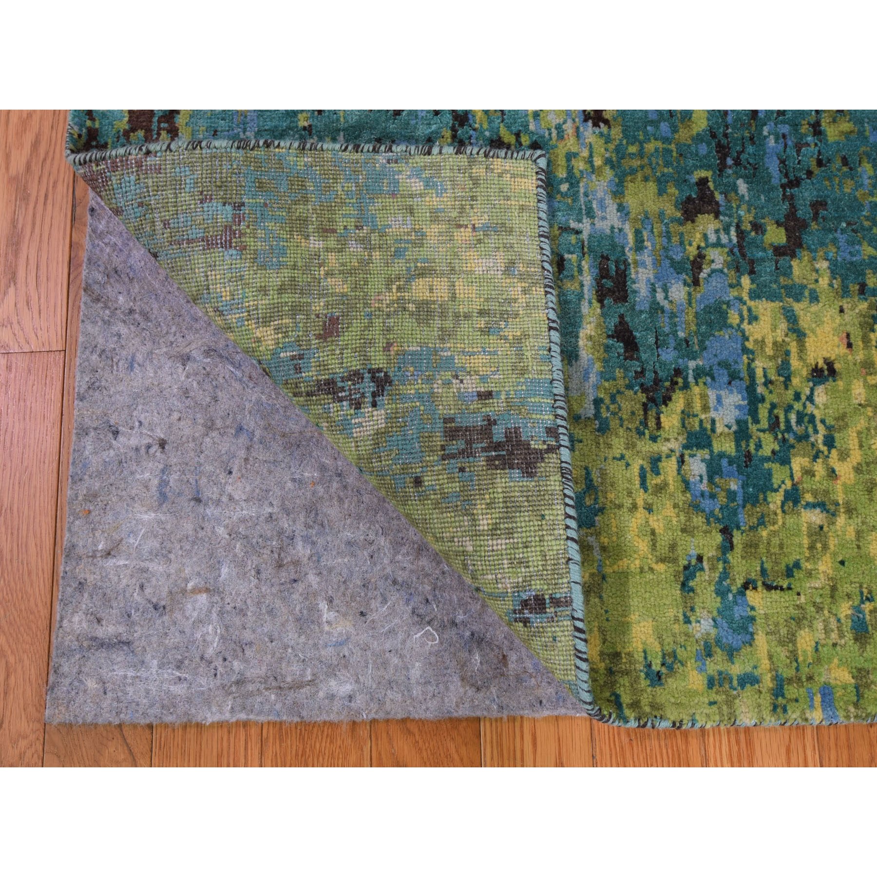 8-10 x12- THE FOREST, Wool And Silk Abstract With Greens Hand Knotted Oriental Rug 