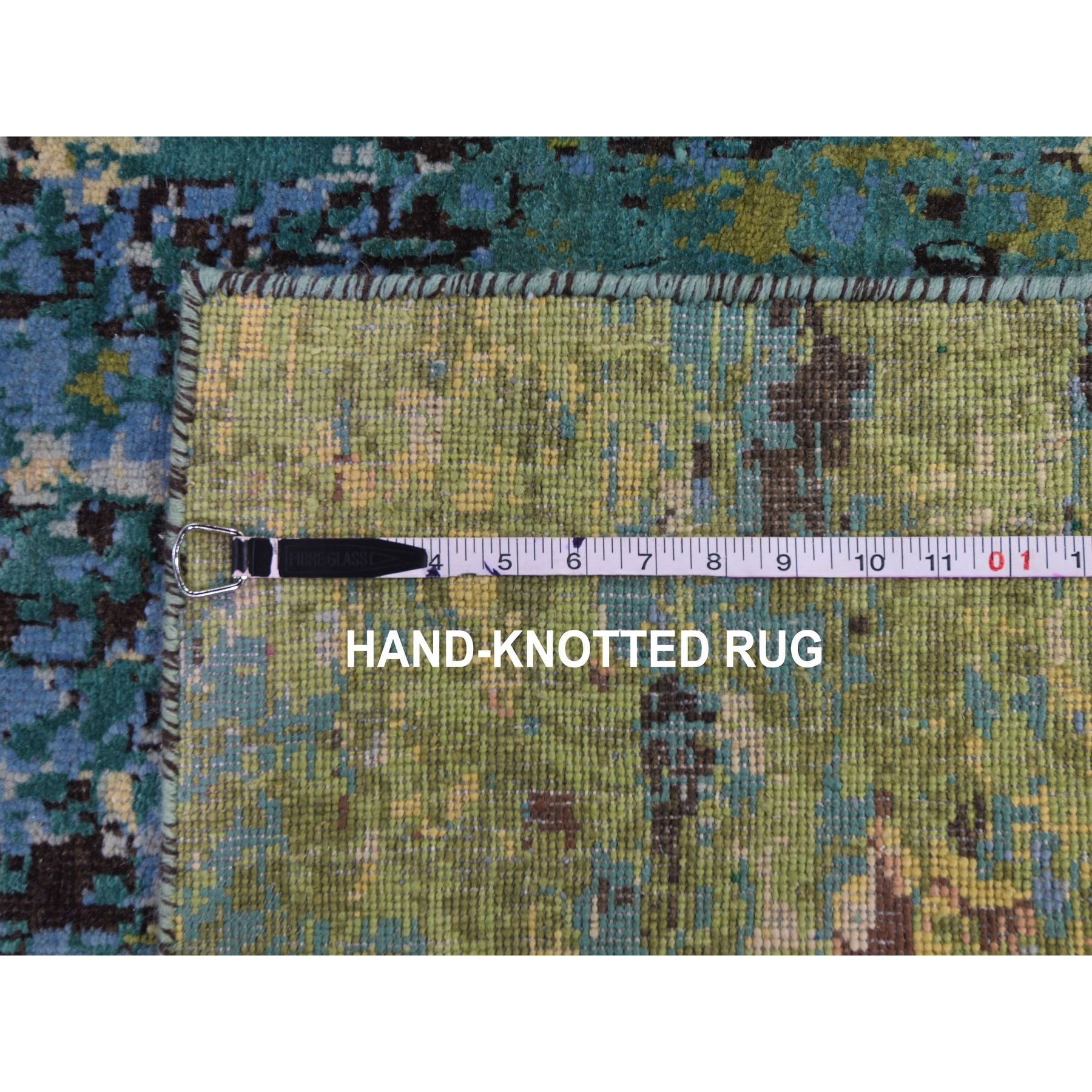 8-10 x12- THE FOREST, Wool And Silk Abstract With Greens Hand Knotted Oriental Rug 