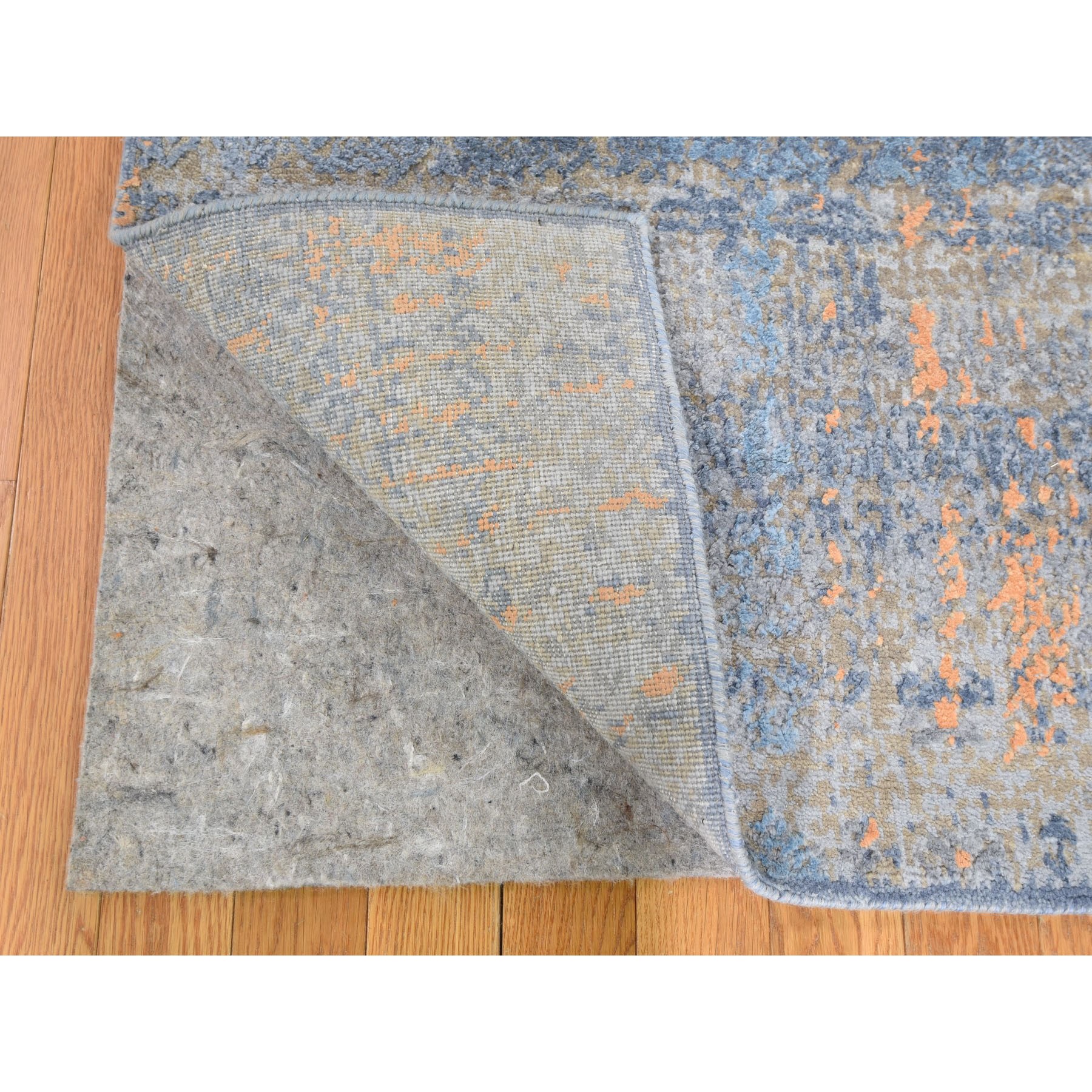 8-x10-  Light Blue Silk With Textured Wool Abstract Dripping Design Hand Knotted Oriental Rug 
