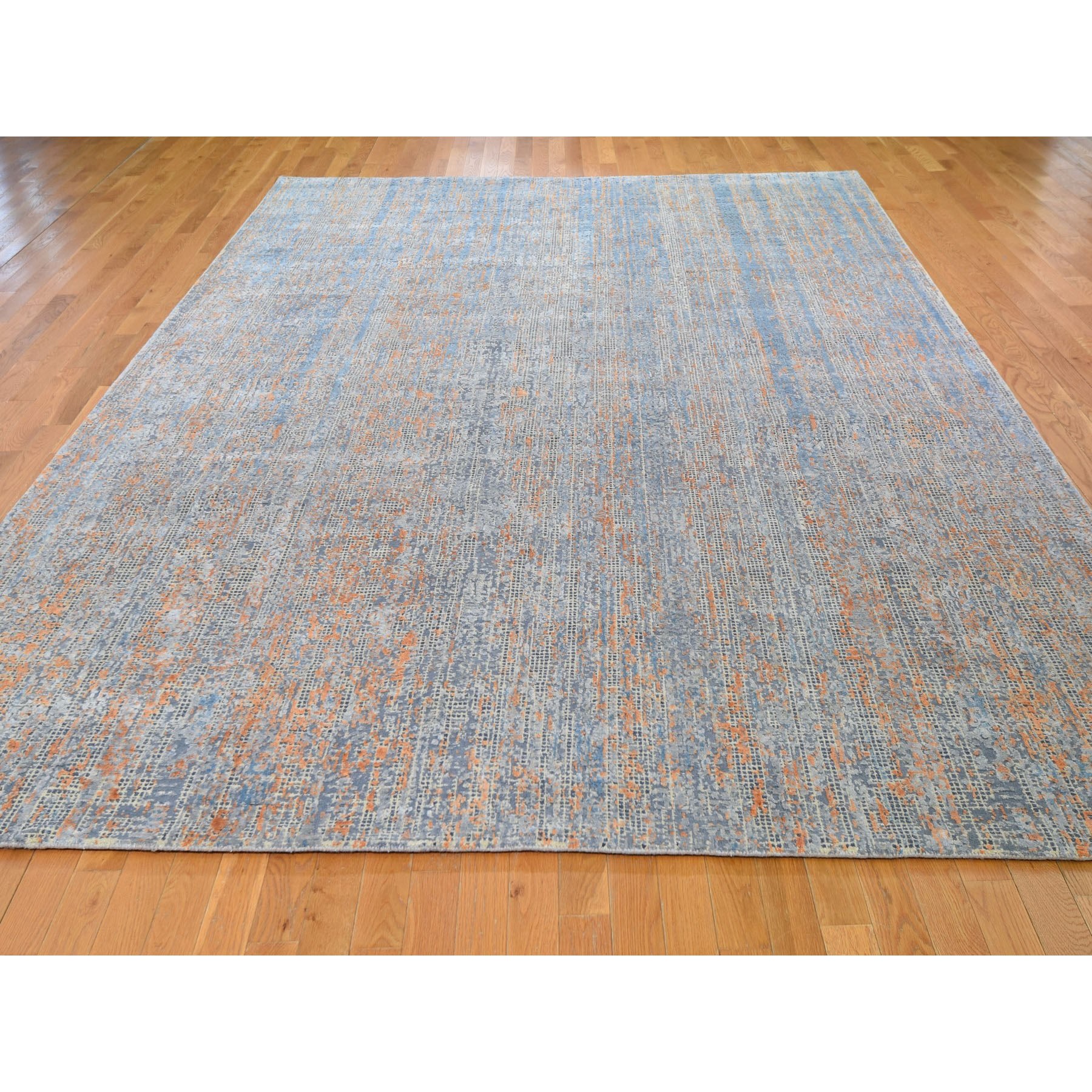 8-10 x12-2  Water Dripping Design Silk With Textured Wool Hand Knotted Oriental Rug 