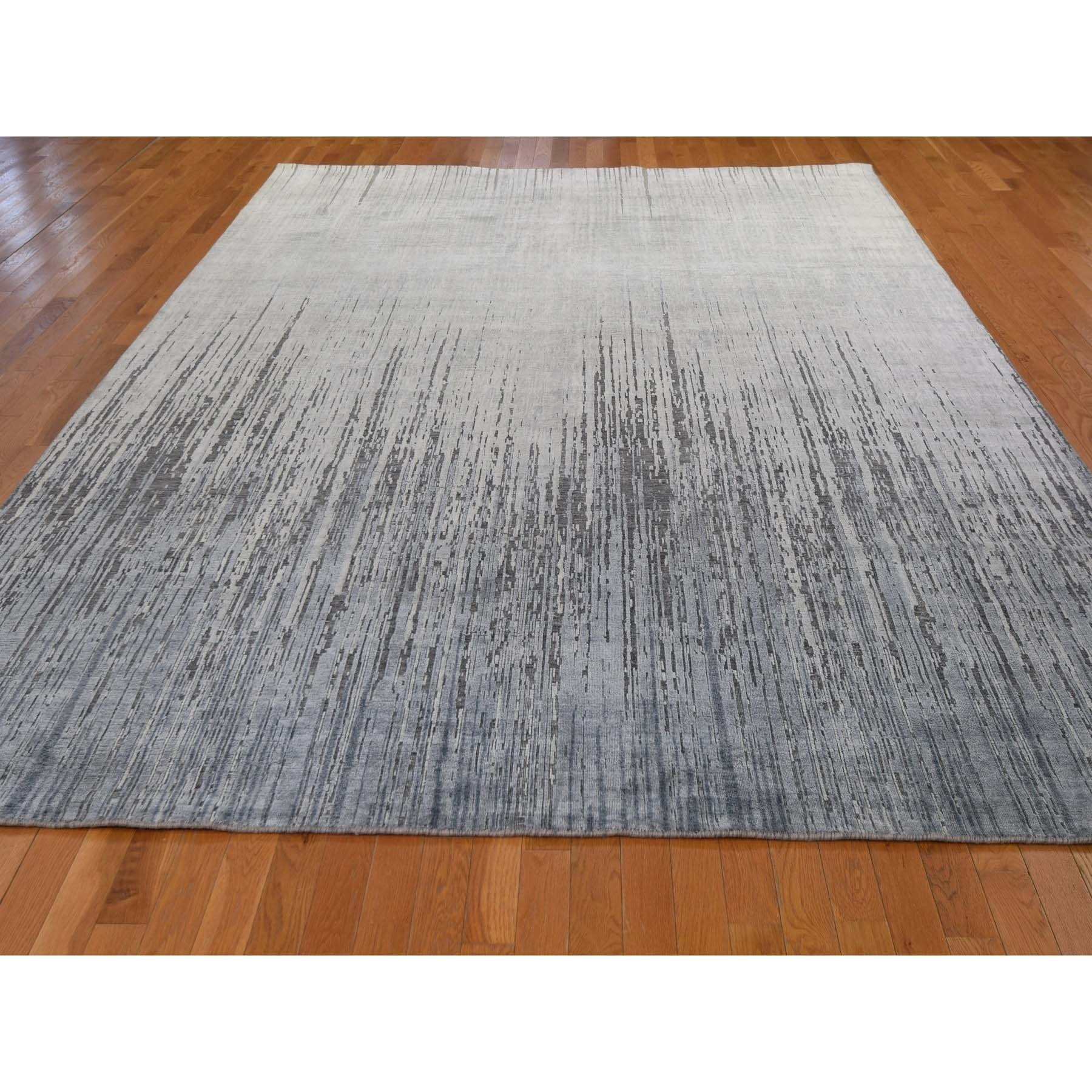 9-x12-1  Gray Ombre Design Pure Silk Hand Knotted Oriental Rug 