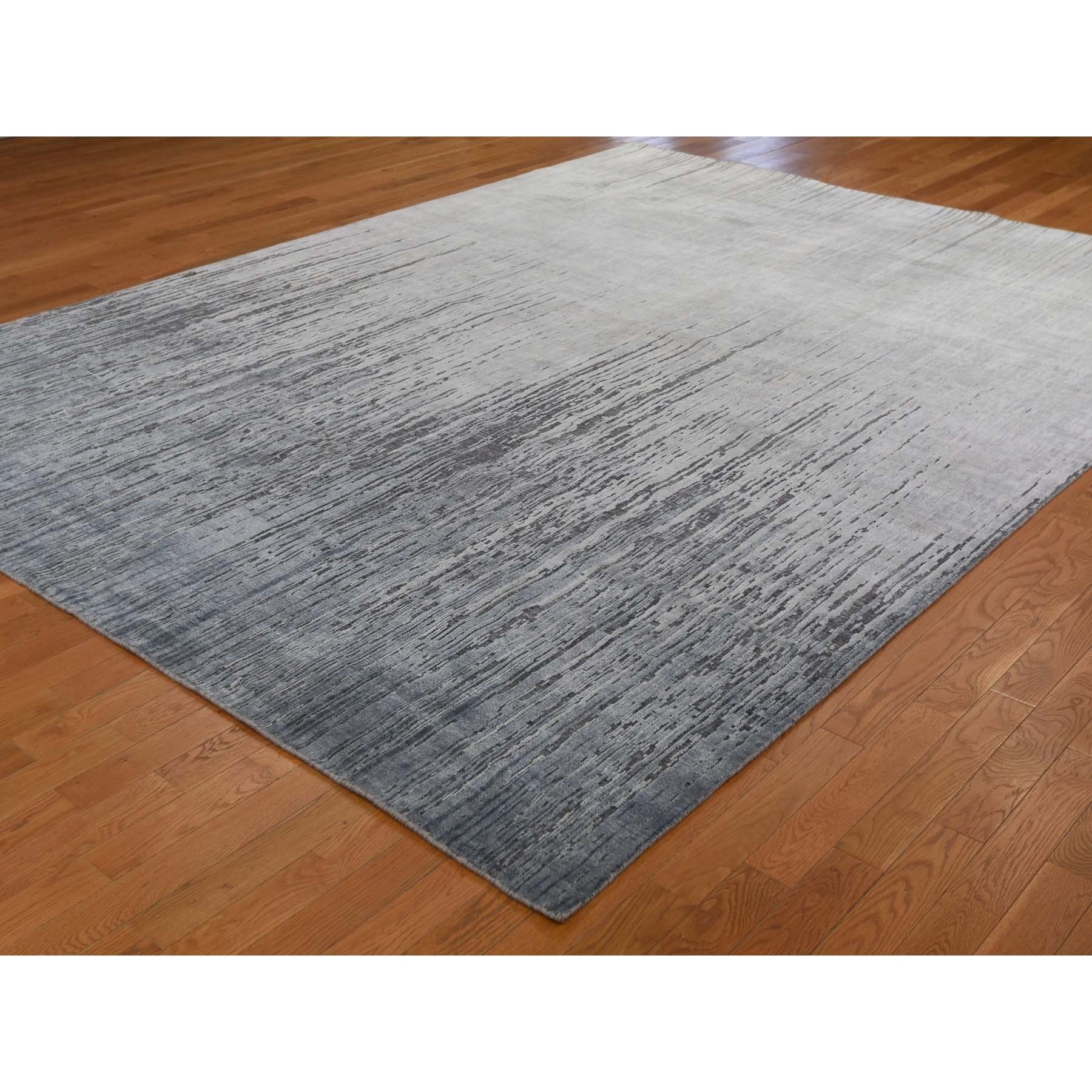 9-x12-1  Gray Ombre Design Pure Silk Hand Knotted Oriental Rug 