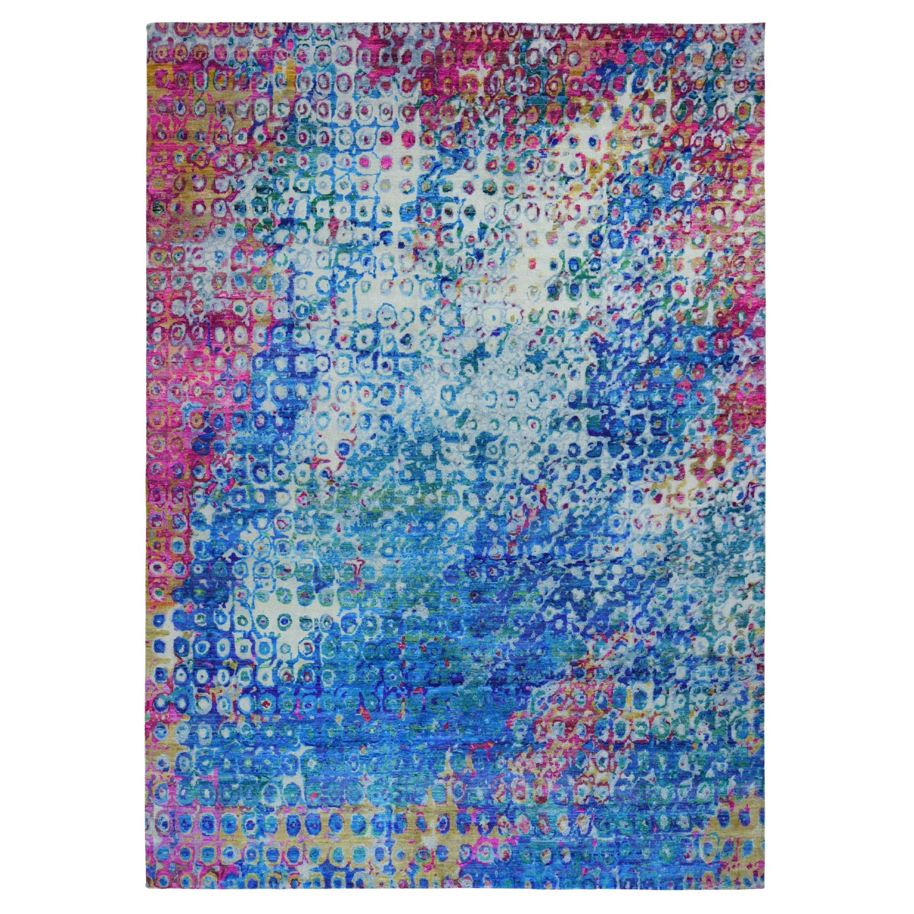 10-x13-9  THE PEACOCK, Sari Silk Colorful Hand Knotted Oriental Rug 