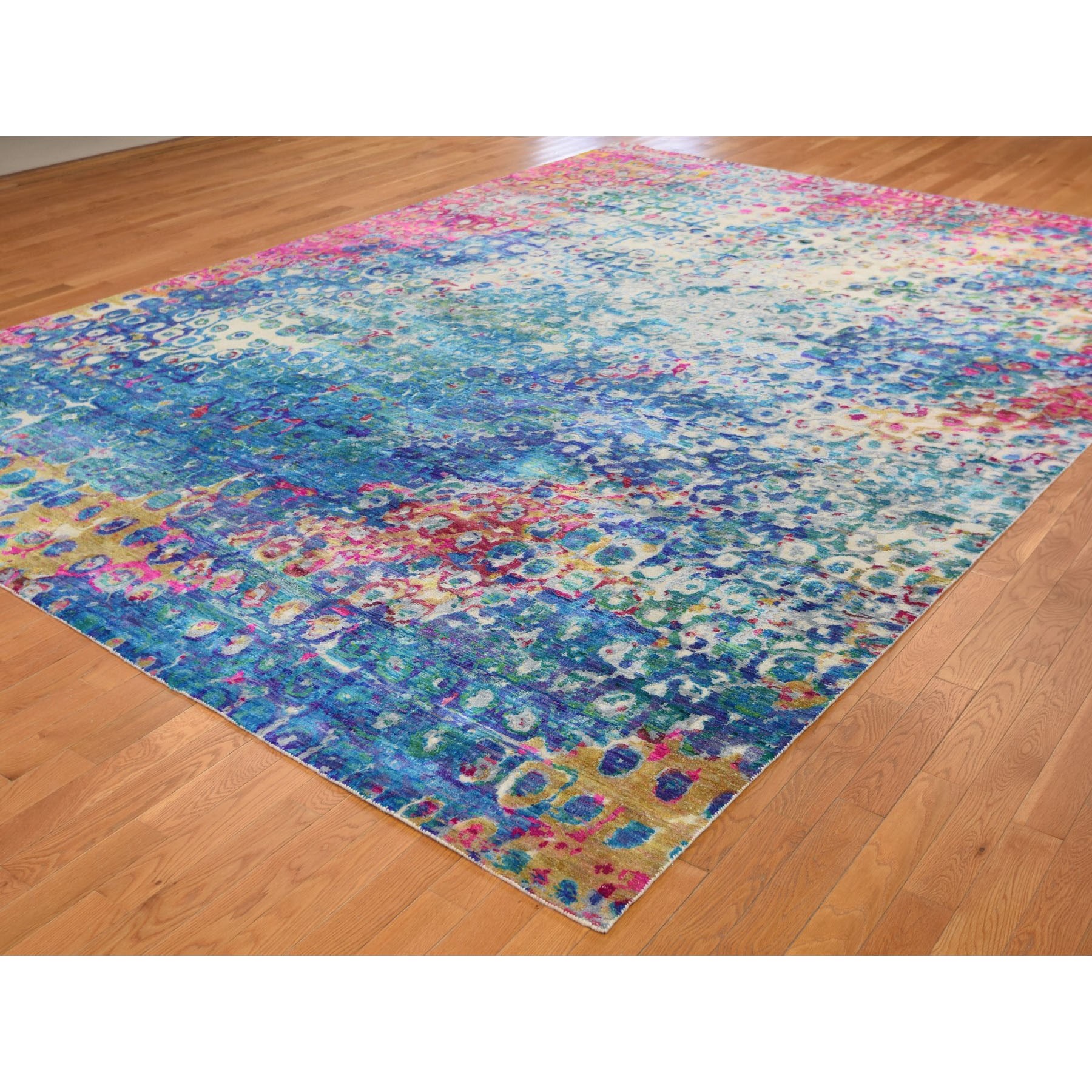 10-x13-9  THE PEACOCK, Sari Silk Colorful Hand Knotted Oriental Rug 