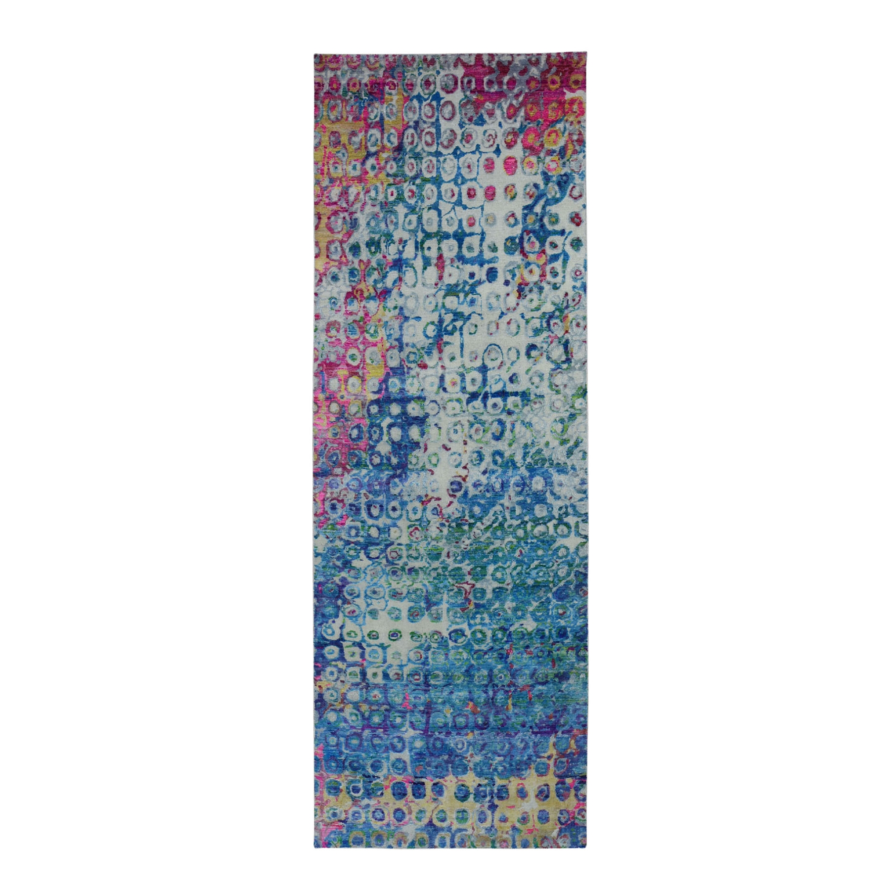 3'10"X11'10" The Peacock, Sari Silk Colorful Hand Knotted Wide Runner Oriental Rug moad909a