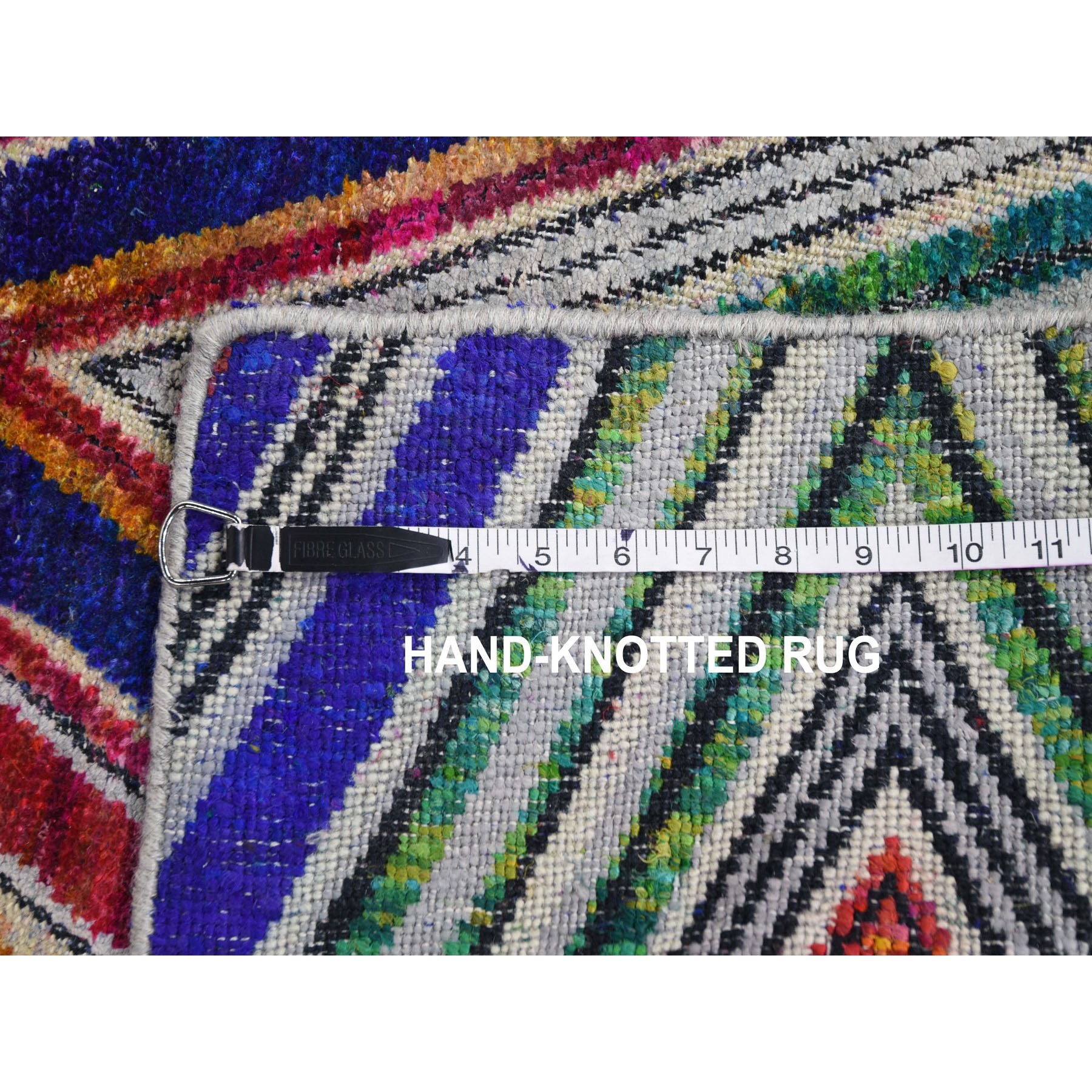 2-x3- Chevron Design Sari Silk and Textured Wool Hand Knotted Oriental Rug 